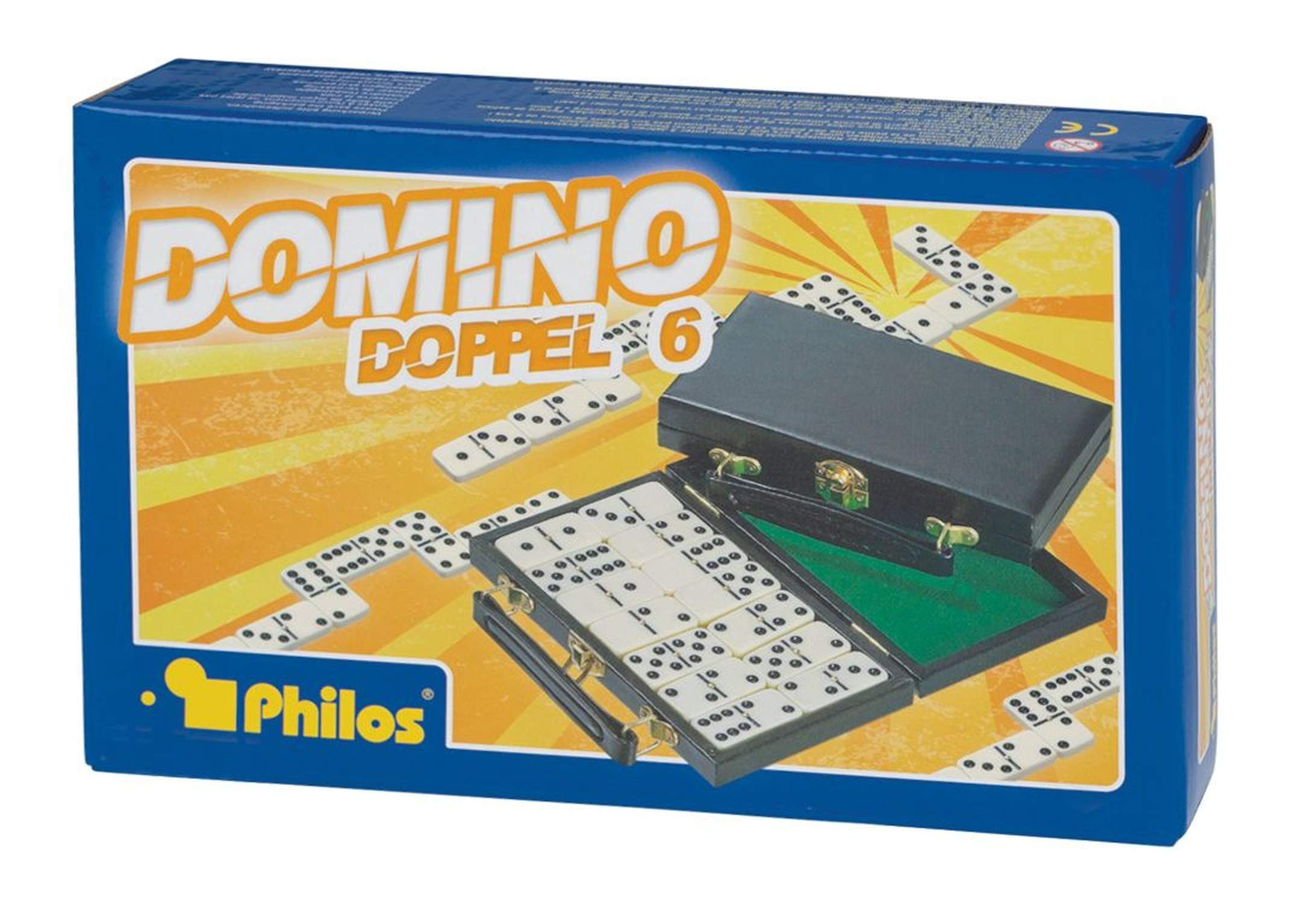 Philos Spiel Domino Spiel Doppel 6 mit 28 Steinen im Holzkasten