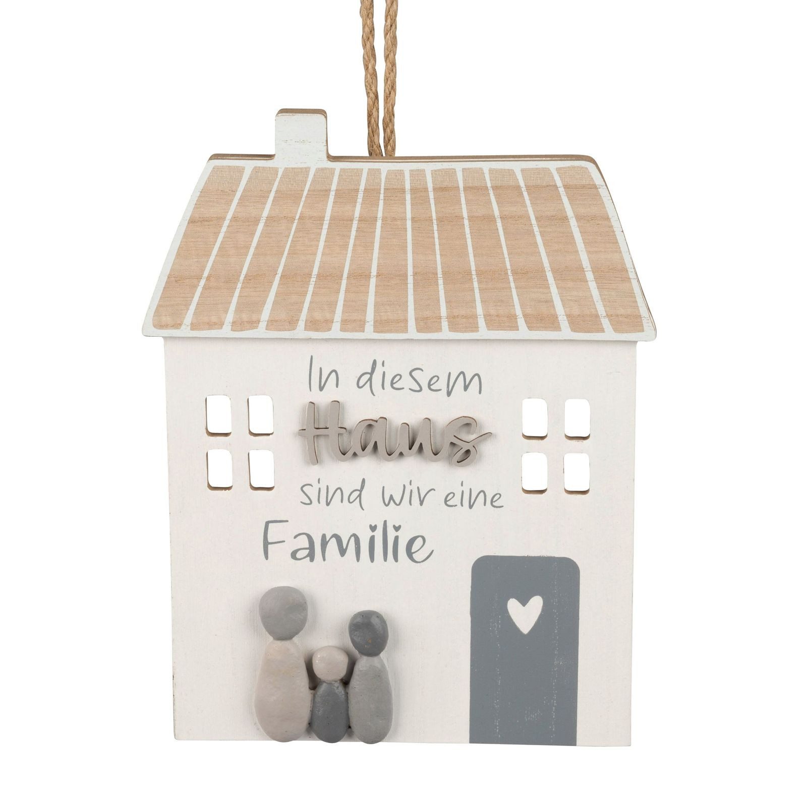 formano Holzbild Hänger Haus Deko Holz Steinoptik Wandhänger 24x18x0,7 cm mit Kordel