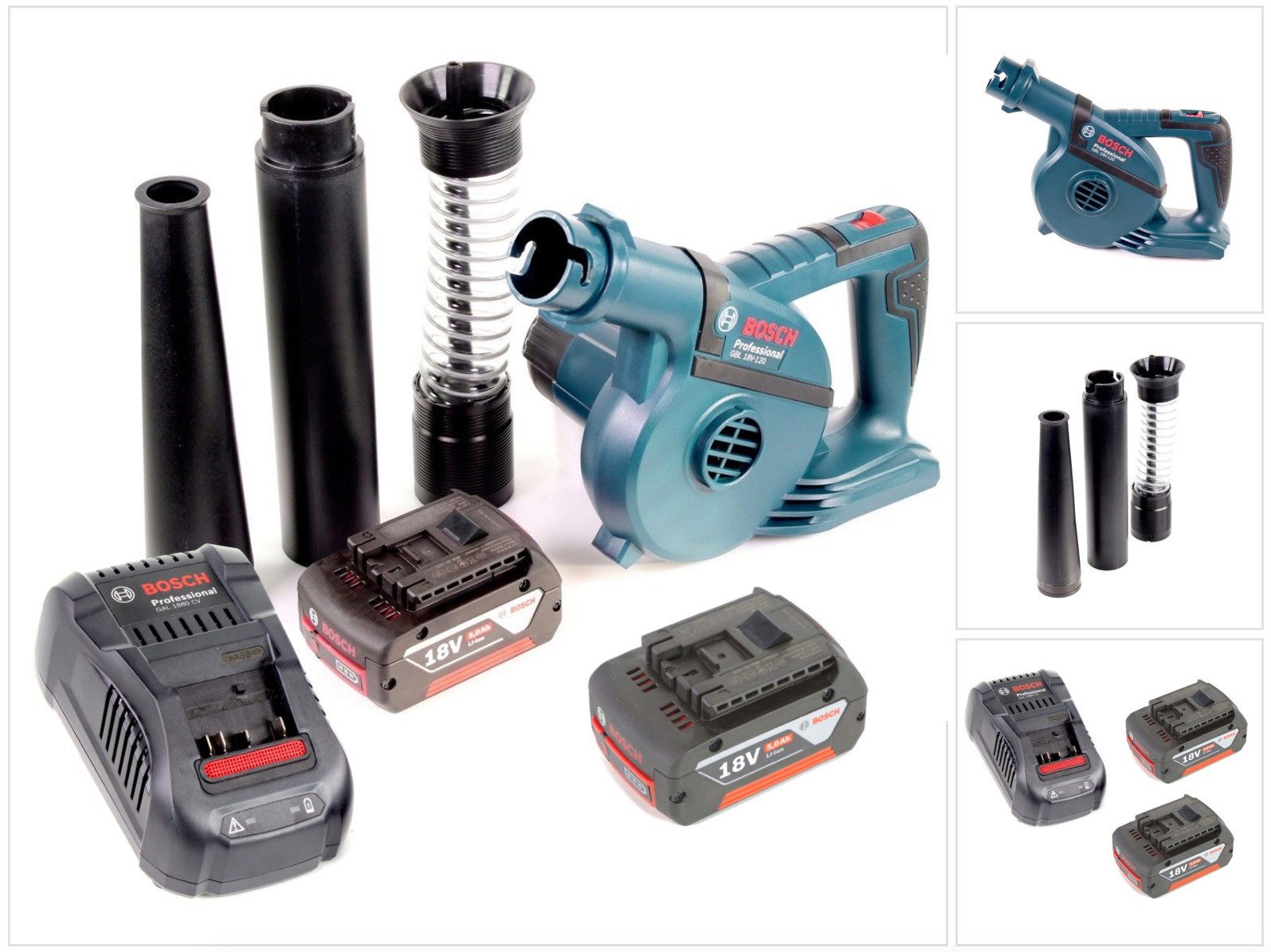 Bosch Professional Akku-Laubbläser GBL 18 V-120 Akku Gebläse Laubbläser mit 2x Bosch GBA 18V 5,0 Ah Akku