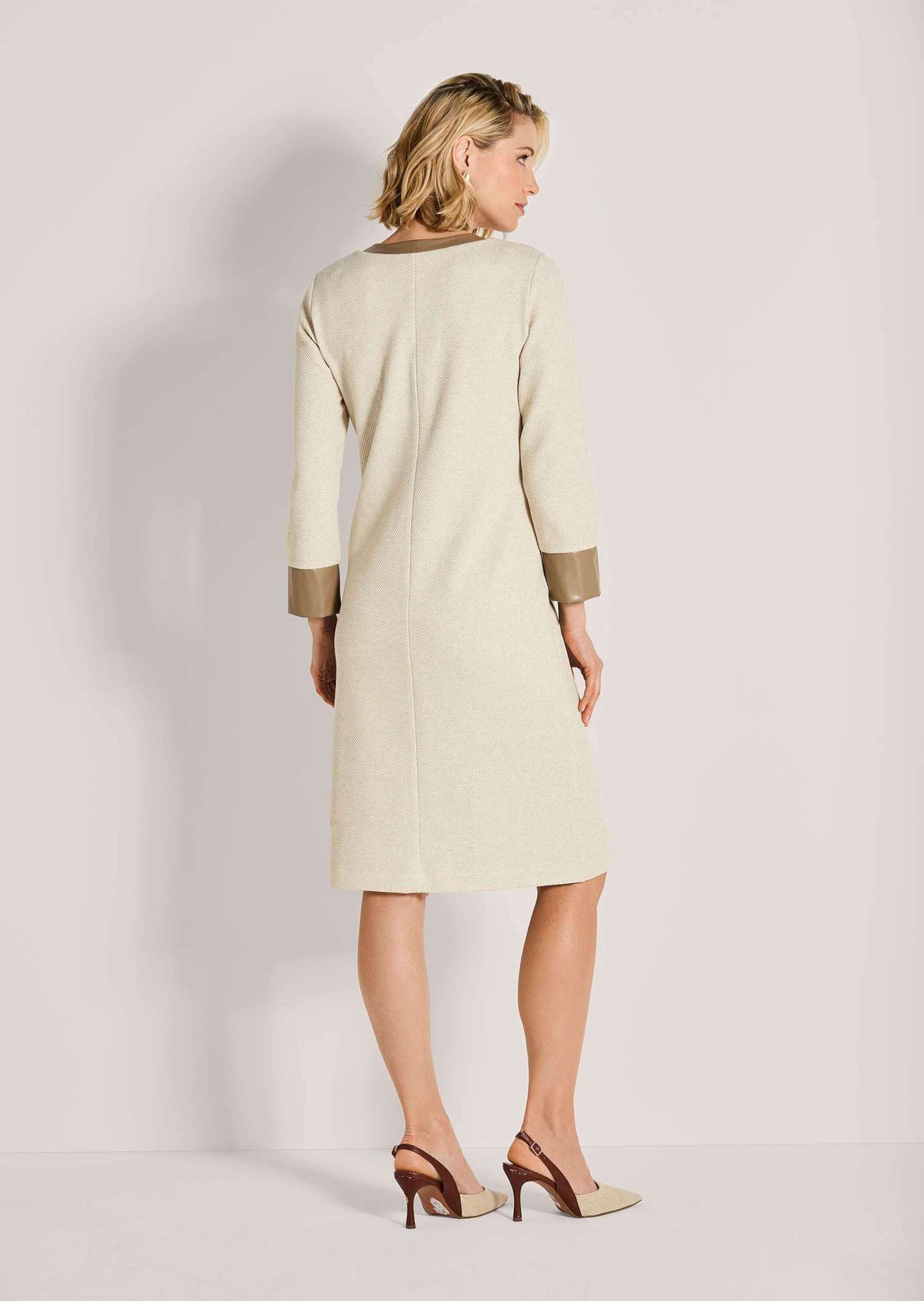MADELEINE Midikleid Elegantes Kleid mit Lederakzenten Baumwollkleid mit V-Ausschnitt und 3/4-Ärmeln