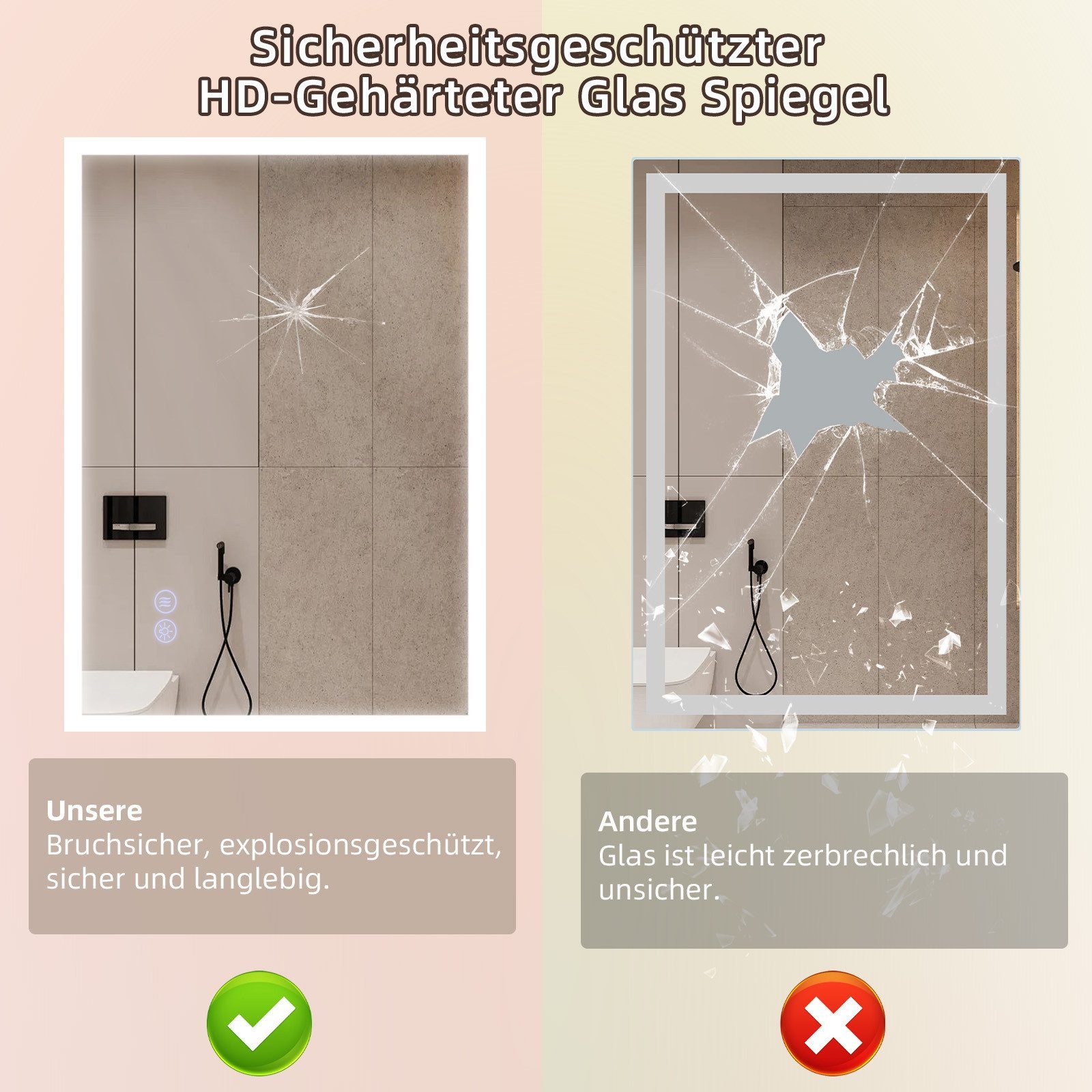 Nettlife Badspiegel spiegel mit Beleuchtung Rund 60cm, zimmerspiegel mit Touch-Schalter und Entfogger-Funktion – Bild 4 von 5