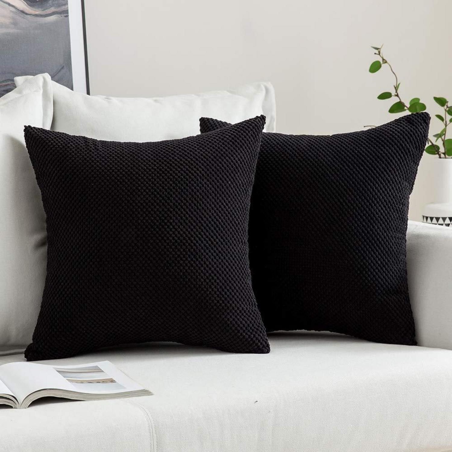 LuxusKollektion Kissenbezug Kissenbezug 40x40 Schwarz Körnig 2er-Set, (2 Stück)