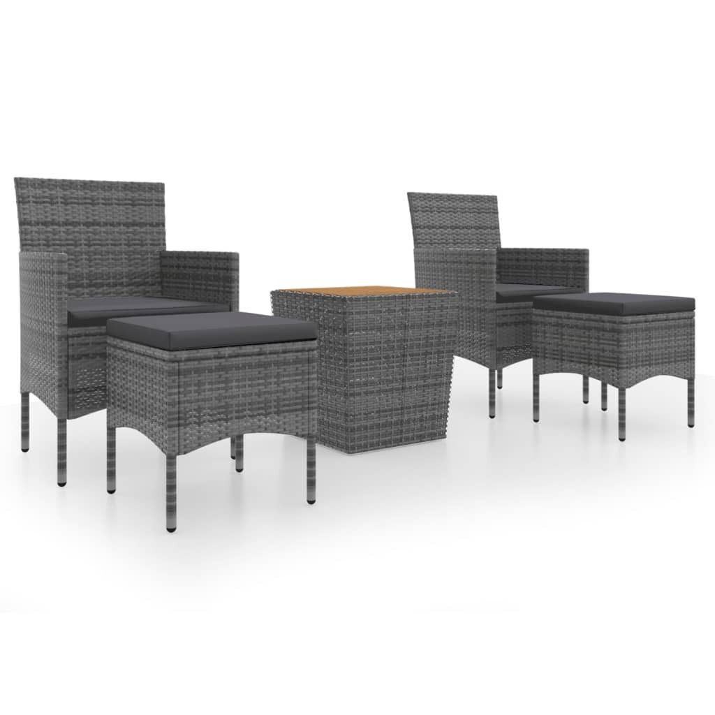 vidaXL Gartenbar-Set, 5-tlg. Garten-Bistro-Set Poly Rattan & Massivholz Akazie Grau
