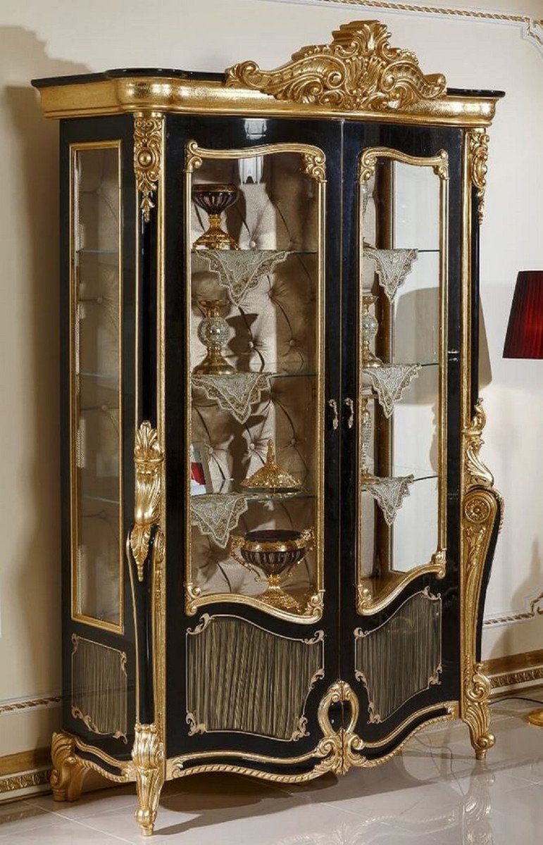 - Casa - Padrino Prunkvoll 2 Luxus Vitrine Prunkvoller / Barock Möbel Vitrine Massivholz 3 und Vitrinenschrank mit Edel & Glastüren Barock - Glasregalen Gold Schwarz