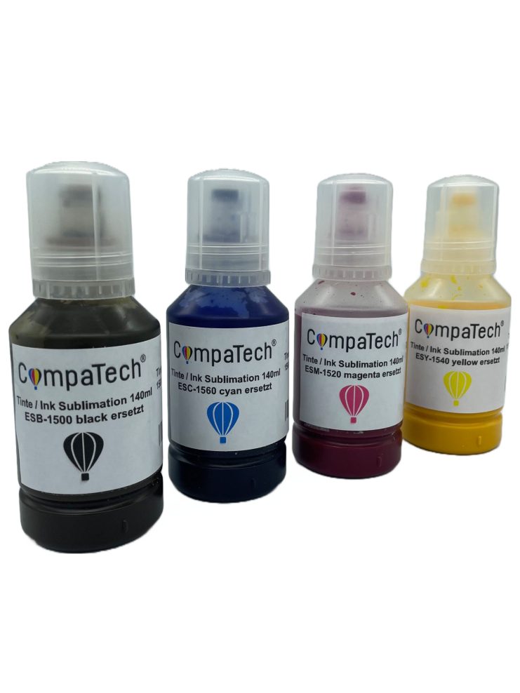 CompaTech Tinte / Ink Sublimation 140ml Multipack (4) ersetzt Epson Nachfülltinte (Set, 4x 140 ml, Nachfülltinte für Epson Sublimationsdrucker)