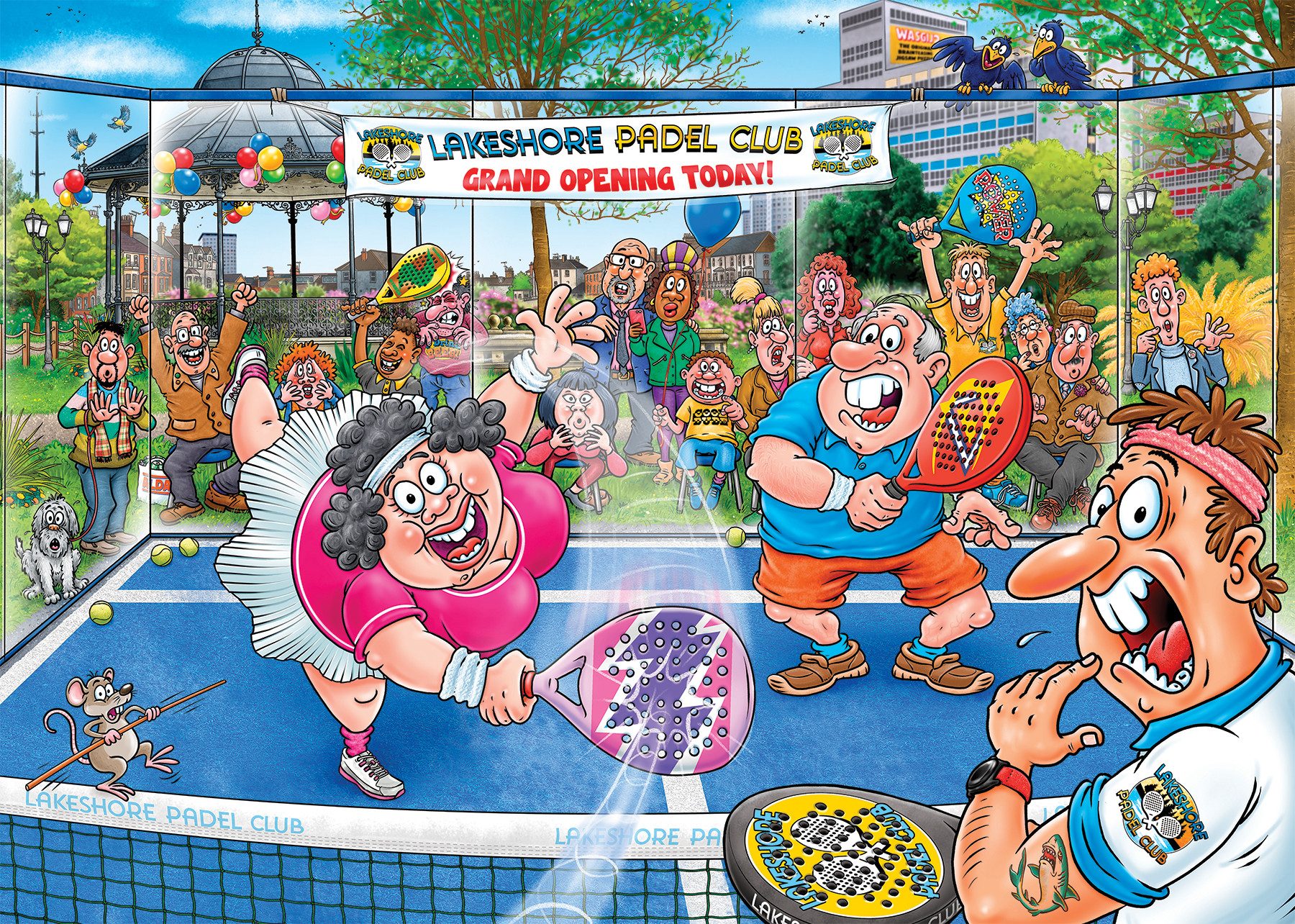 Jumbo Spiele Puzzle Wasgij Original 49, Padel Alarm, 1000 Teile Puzzle, 1000 Puzzleteile