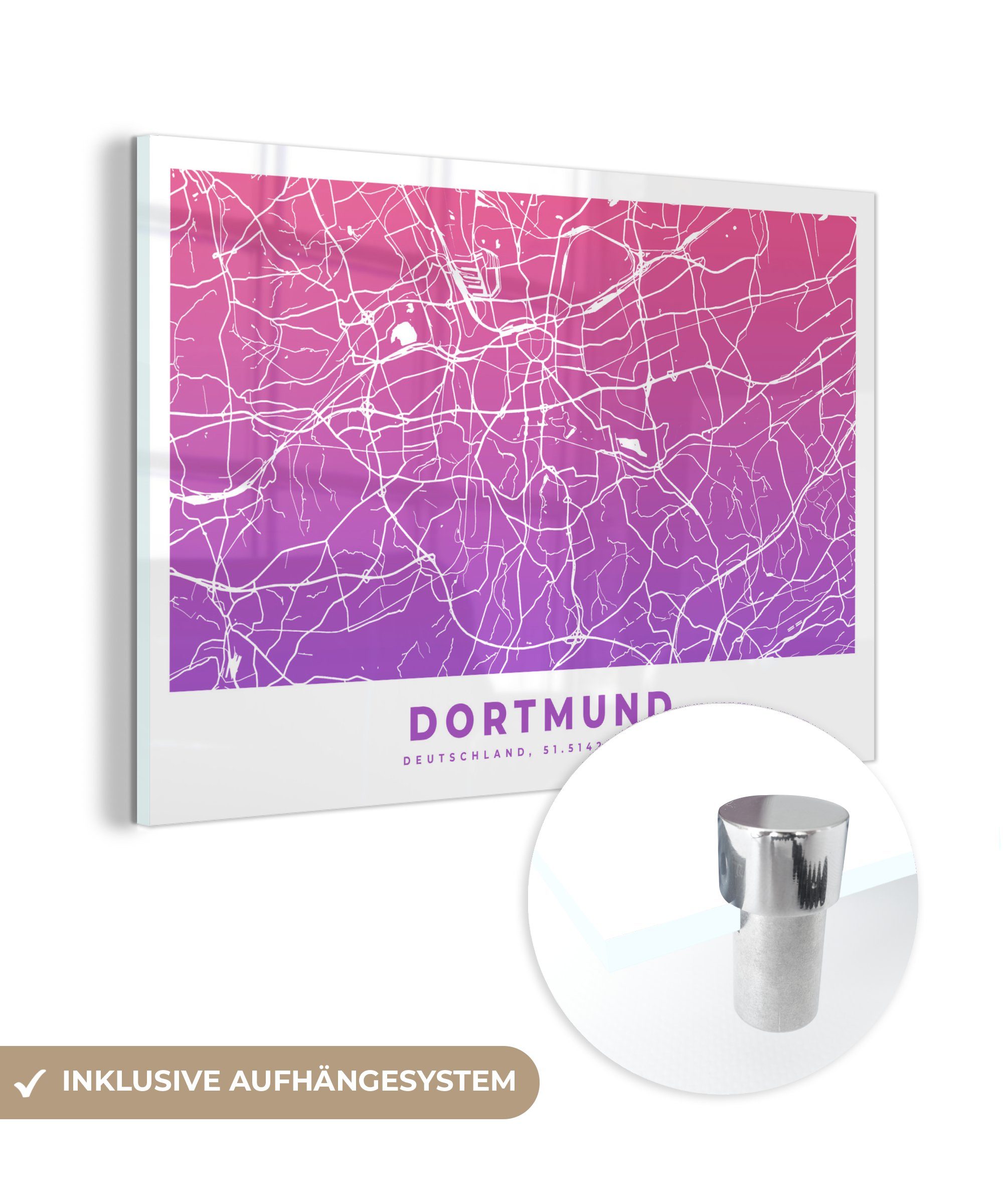 MuchoWow Acrylglasbild Dortmund - Karte - Deutschland, (1 St), Acrylglasbilder Wohnzimmer & Schlafzimmer