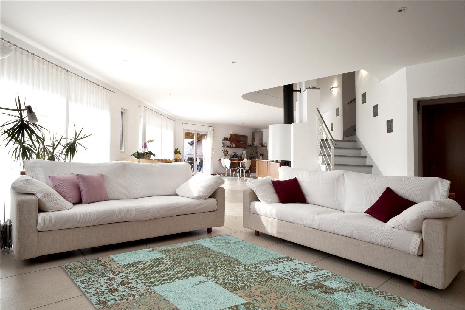 Kayoom Teppich in Türkis, 100% Baumwolle - 150x80cm (LxB)