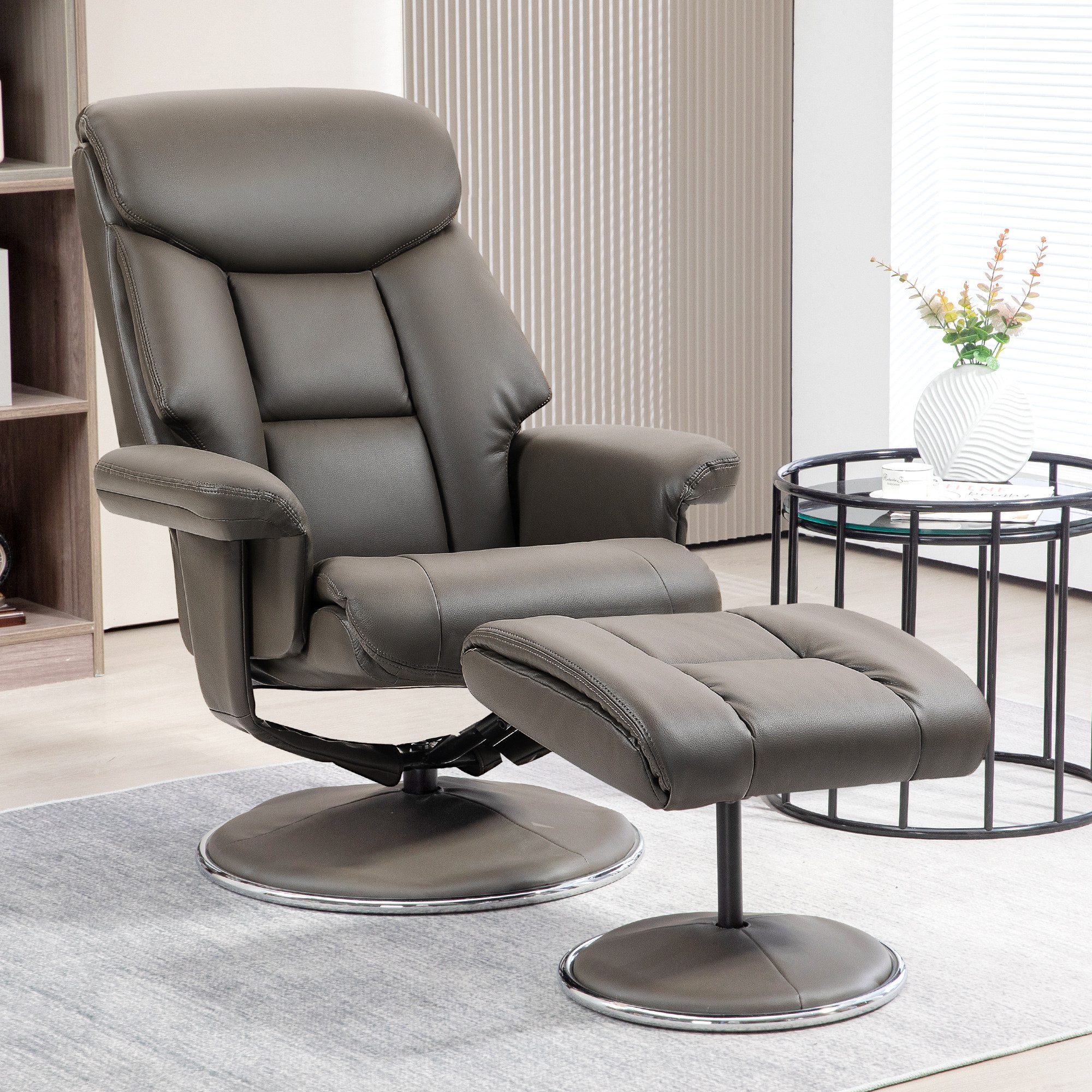 HOMCOM Polsterstuhl Relaxsessel mit Hocker, Fernsehsessel, Wippfunktion, Kunstleder (Wohnzimmersessel, 2 St), für Wohnzimmer, Schlafzimmer, Grau