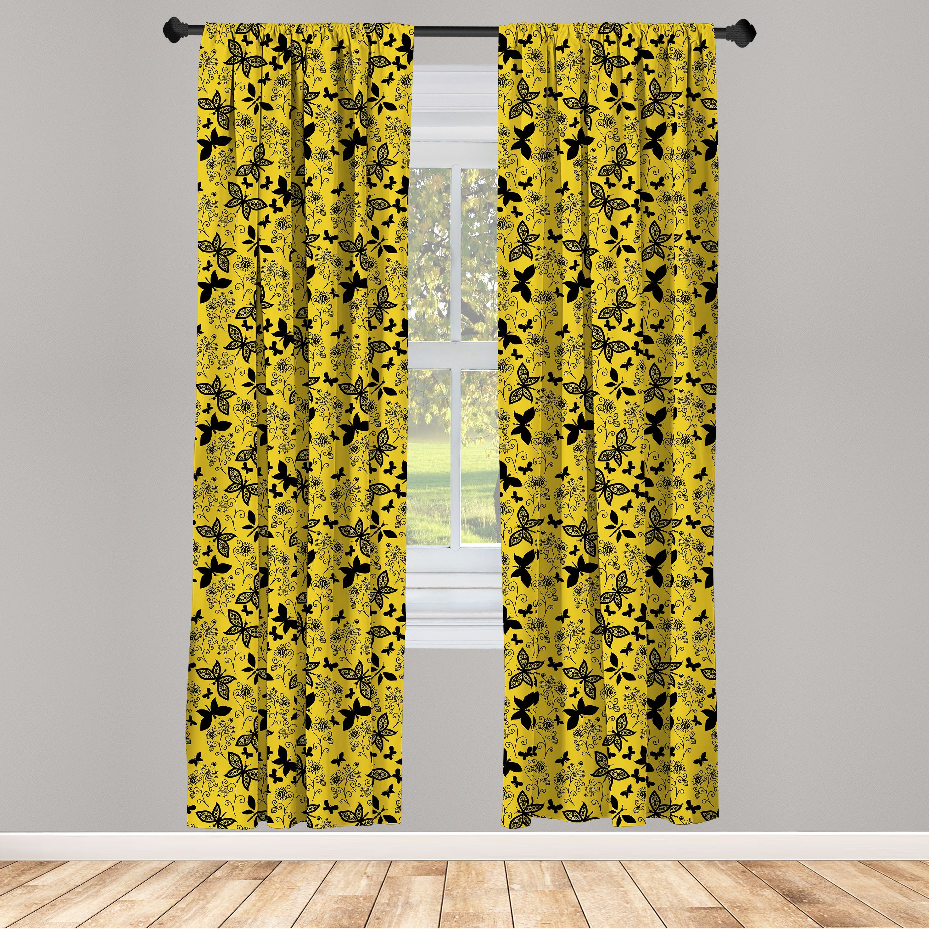 Gardine Vorhang für Wohnzimmer Schlafzimmer Dekor, Abakuhaus, Microfaser, Romantisch Zusammenfassung Schmetterling Blumen