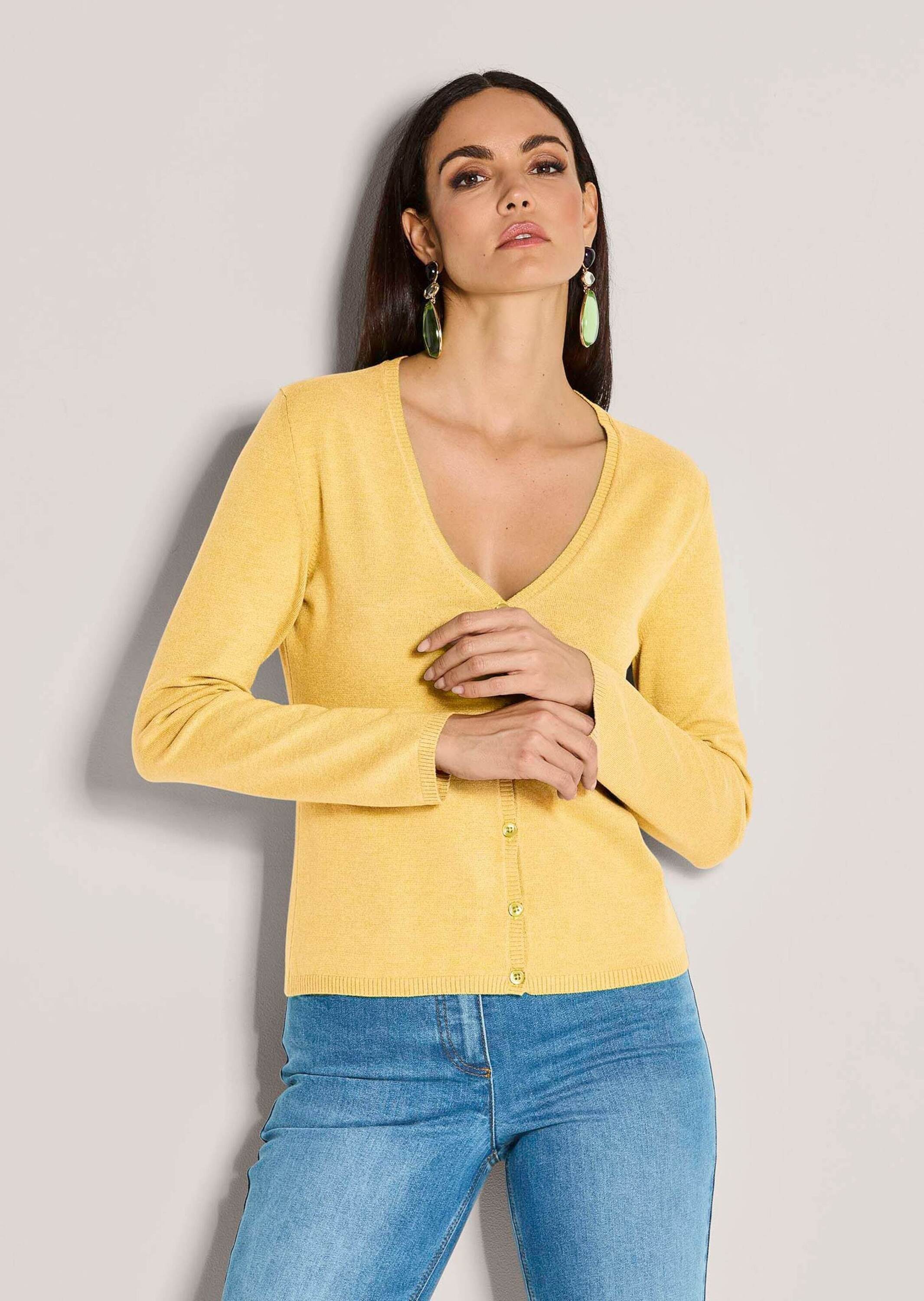 MADELEINE Strickjacke Langarm Jacke im Feinstrick mit V-Ausschnitt Elegante, dünne Jacke mit Knopfverschluss, aus Modal