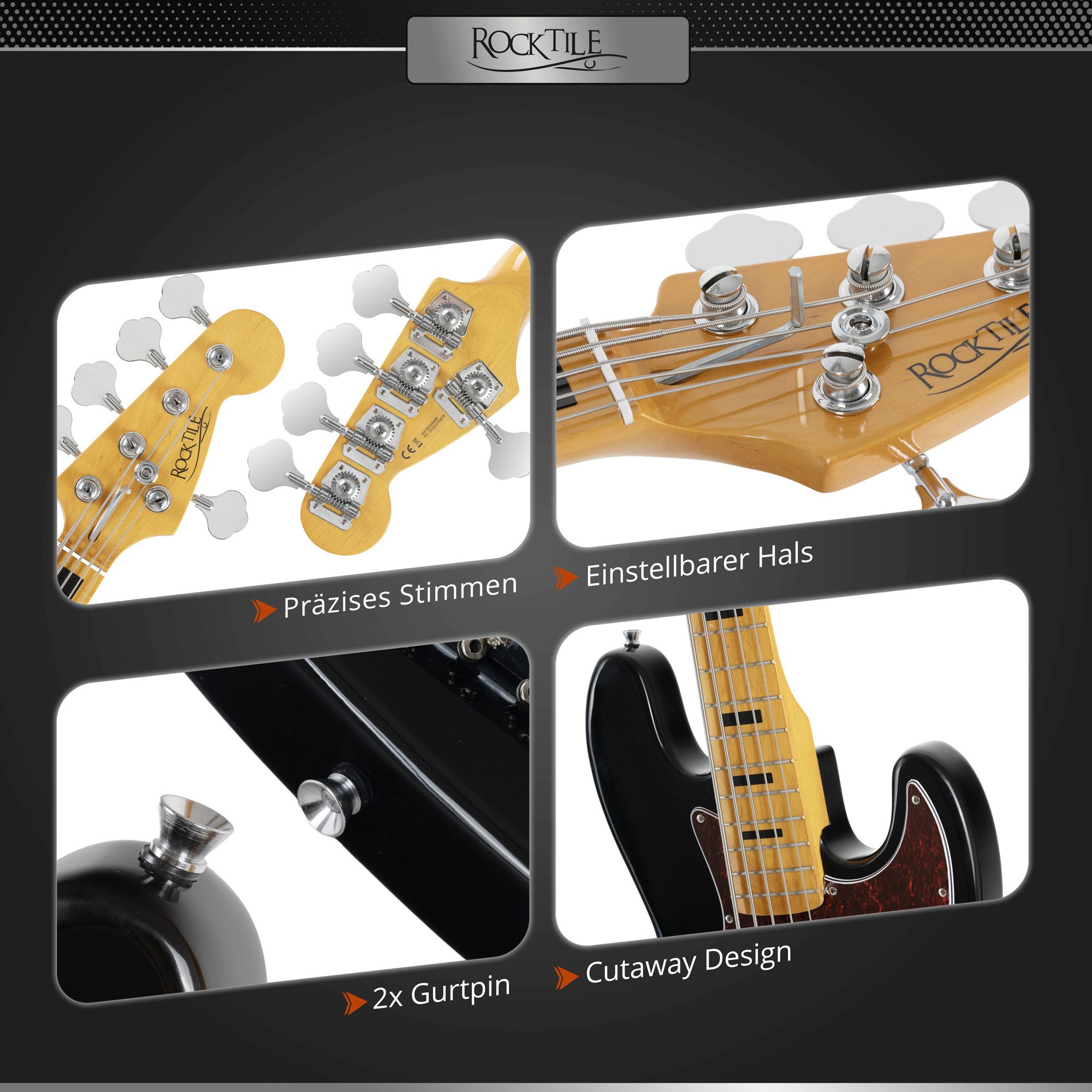 Rocktile E-Bass Rocktile Pro JBS50 E-Bass, JB-Style, Packung, 1x E-Bass