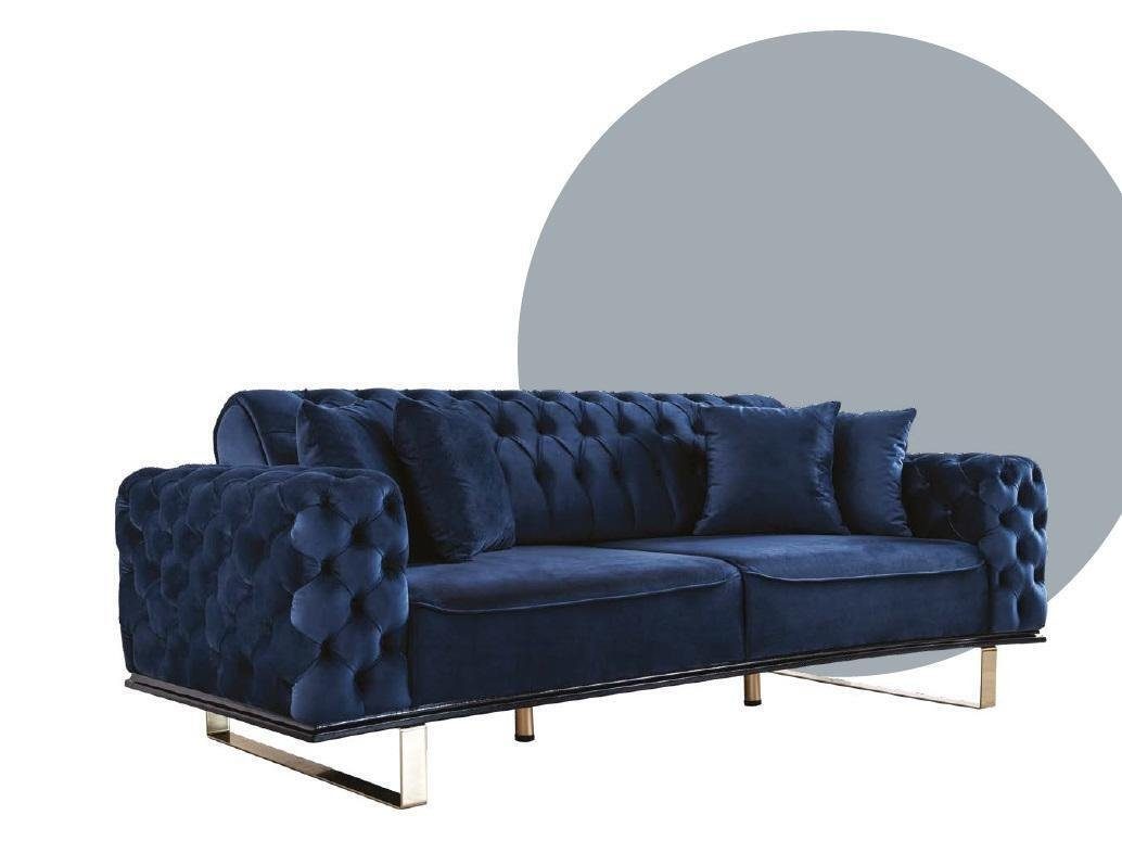 Luxus JVmoebel Sofa Wohnzimmer Möbel Couch Blaue Einrichtung 228cm Chesterfield Chesterfield-Sofa,