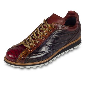 Lorenzi Herren Leder-Sneaker mit Reptilprägung, braun / rot Sneaker Handgefertigt in Italien