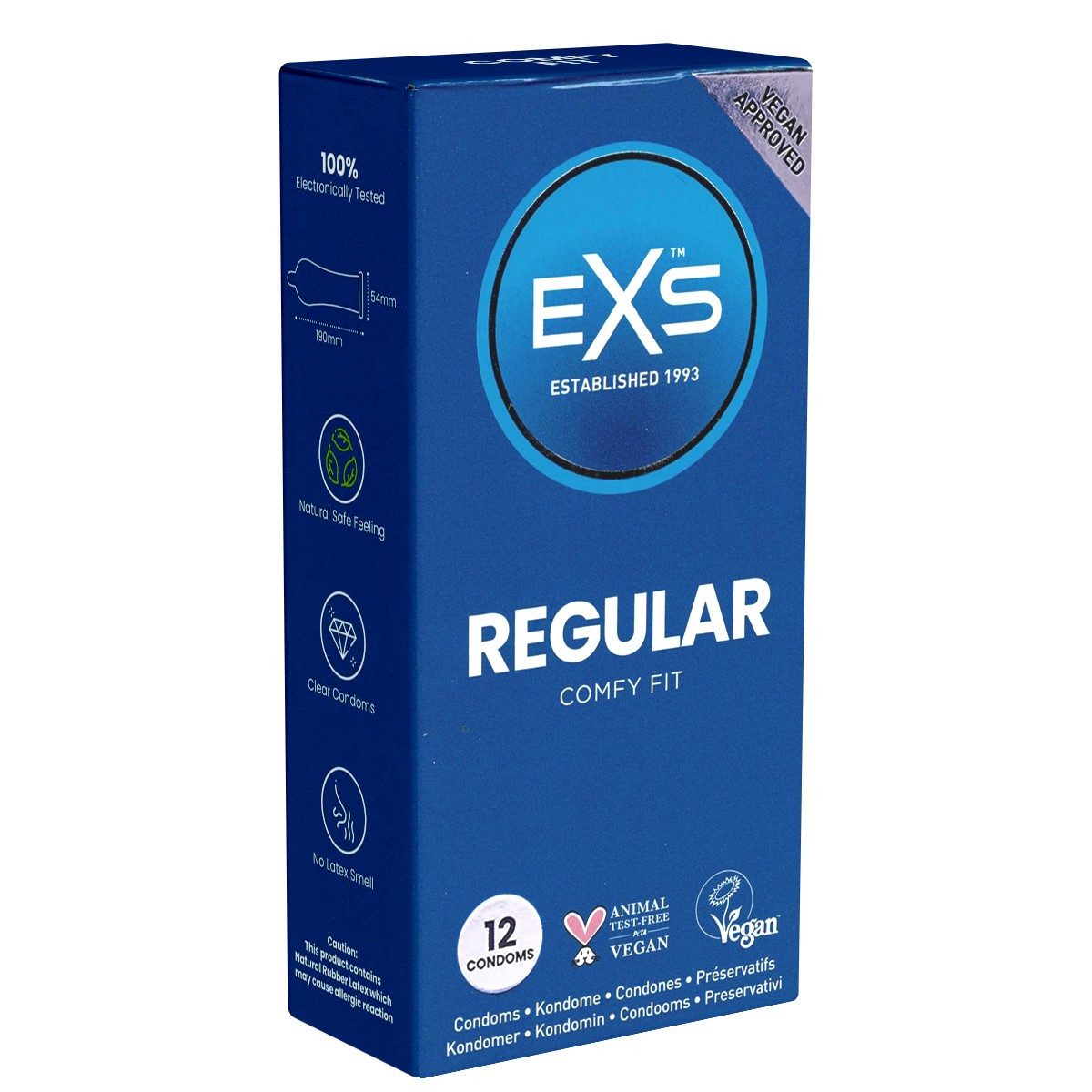 EXS Kondome Regular Comfy Fit - bequeme Kondome Packung mit, 12 St., Standardkondome aus Latex, Comfort-Form, mit Feuchtbeschichtung und großem Kopfteil