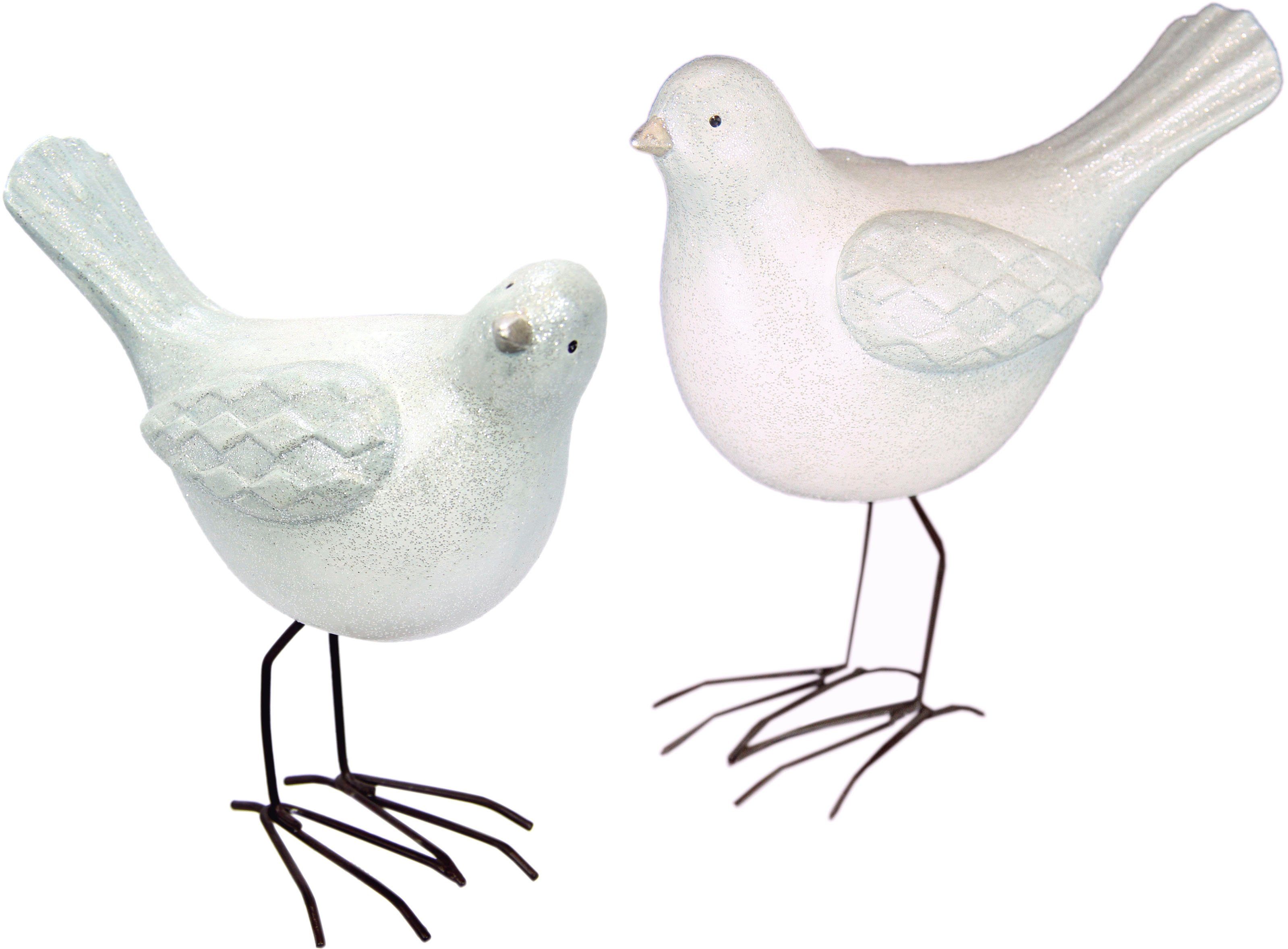 I.GE.A. St), Vogel 18 weiß, Tierfigur 2er cm aus Terrakotta Glitzer, Höhe ca. Set, Weihnachtsfigur mit Weihnachtsdeko, 2 (Set,