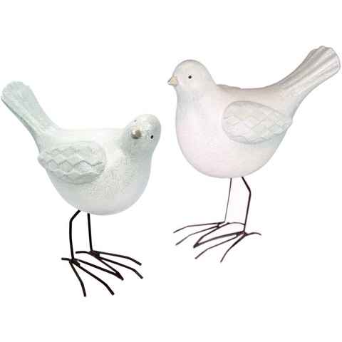 I.GE.A. Weihnachtsfigur Vogel aus Terrakotta mit Glitzer, 2er Set, weiß, Höhe ca. 18 cm (Set, 2 St), Weihnachtsdeko, Tierfigur