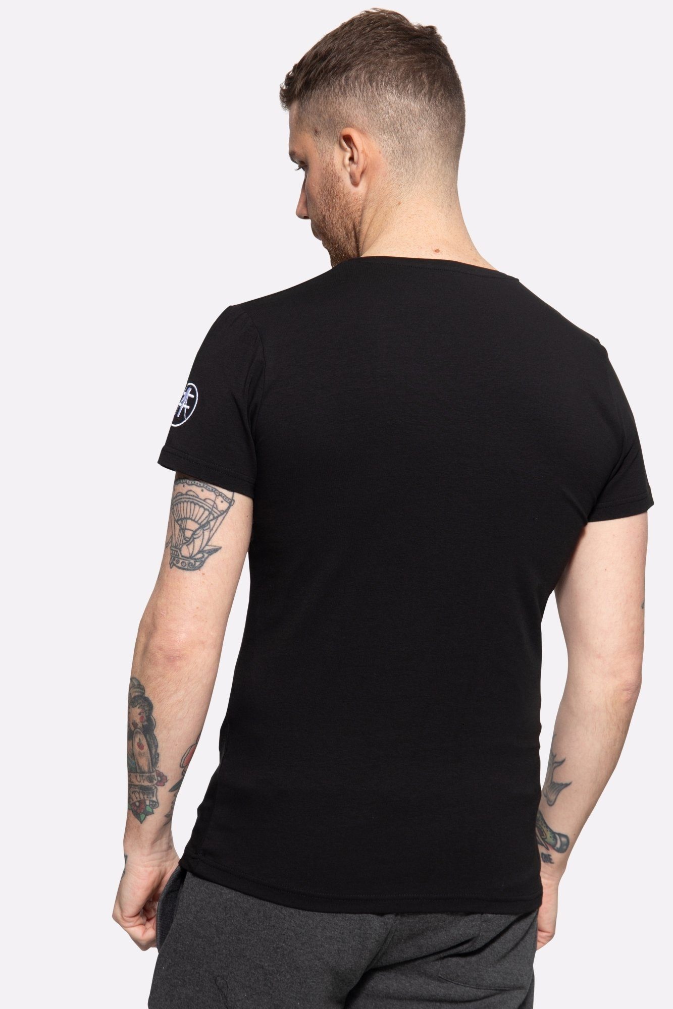 Kontrast-Print Fighters mit Tanaka Gladiator coolem T-Shirt Akito schwarz