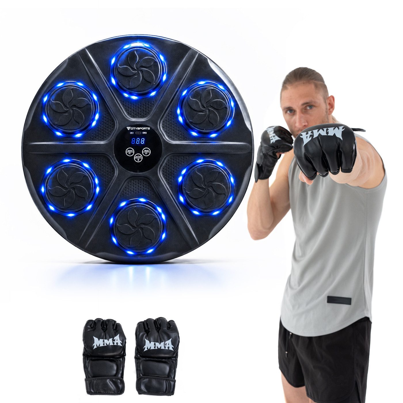 CITYSPORTS Boxmaschine Musik Boxmaschine mit Bluetooth,LED, Music Boxing Machine für Zuhause, Intelligentes Boxtraining mit Handschuhen,Reaktions&Fitness Training