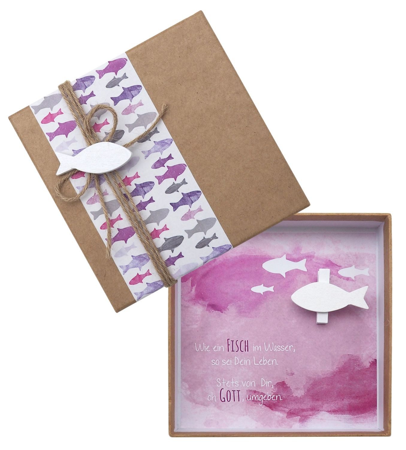 ZauberDeko Geschenkbox Geldgeschenk Verpackung Mauve Lila Fisch Weiß Kommunion Konfirmation
