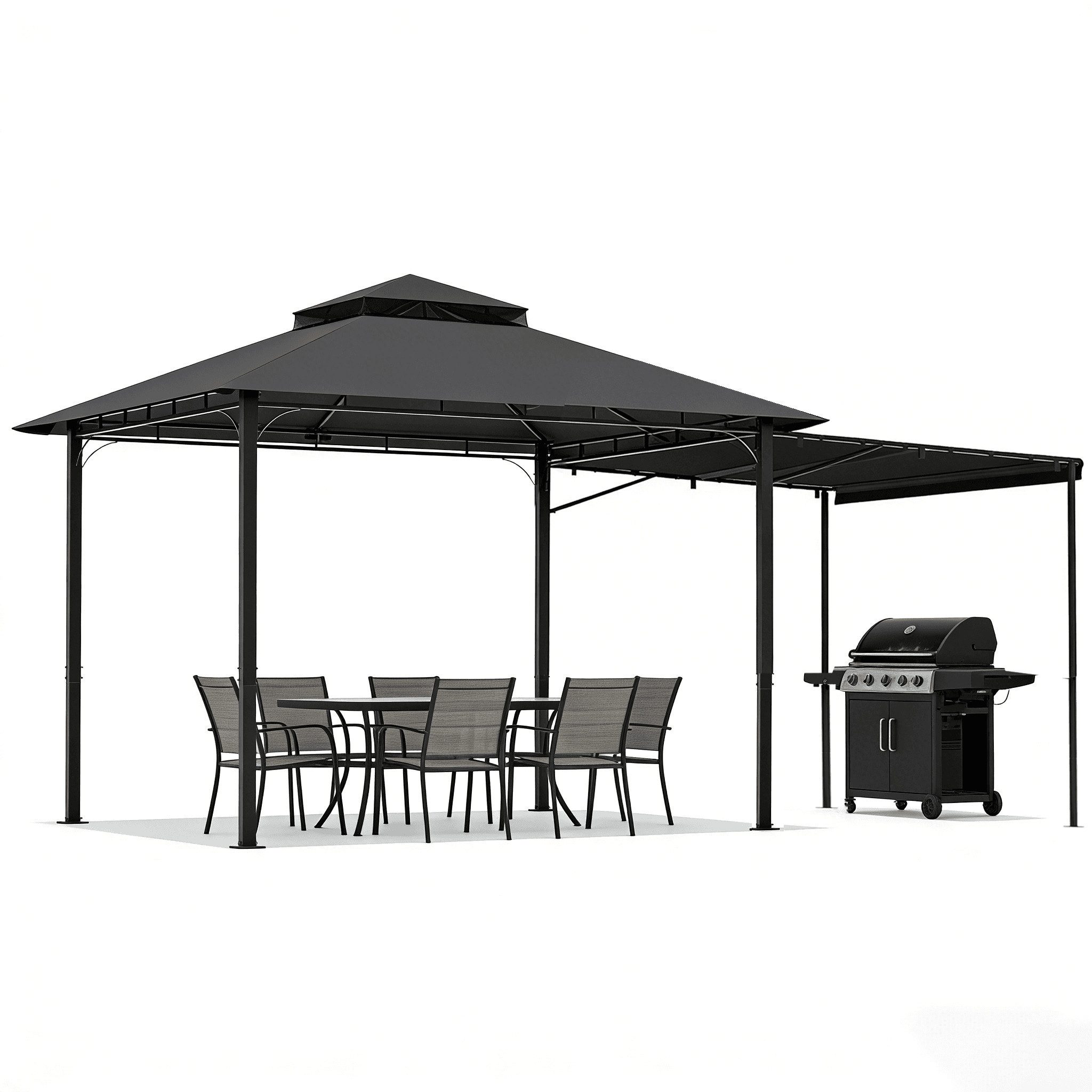 HOMALL Pavillon Extend Grillpavillon, mit 1.8m ausklappbarer Seitenveranda, mit 4 Seitenteilen, (Ausziehbarer Seitenmarkise flexibel verstellbare Schattenflächen), Verstellbarer Pavillon 3–4,7 m, mit Moskitonetz für 6-10 Personen