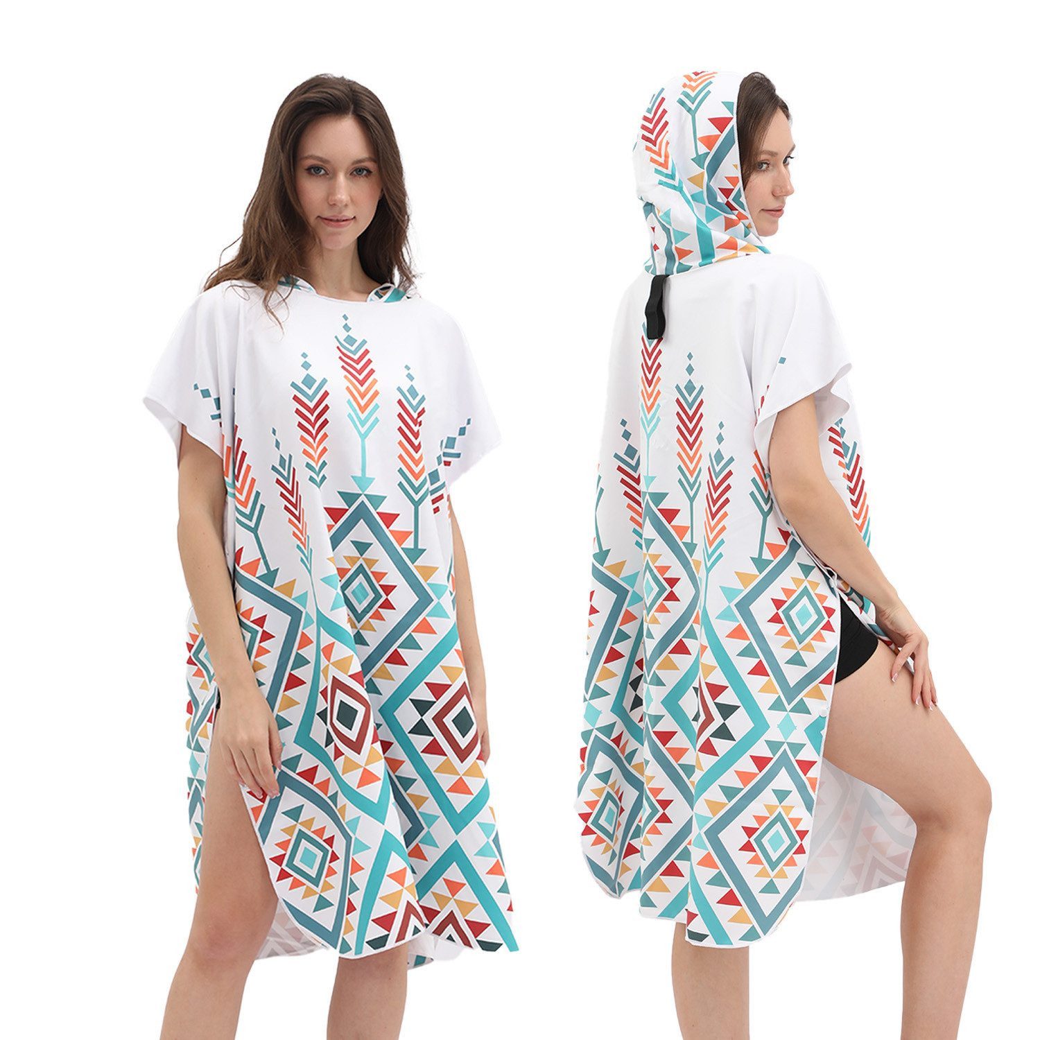 MOPUEA Badetuch Duschtuch Poncho-Badetuch mit Kapuze saugfähig & schnelltrocknend, (Badeponcho Strandtuch tragbar Surf Poncho Umziehhandtuch, 1-St), Strandponcho Umziehhilfe Outdoor Umkleidehandtuch Schwimmbad Badetuch