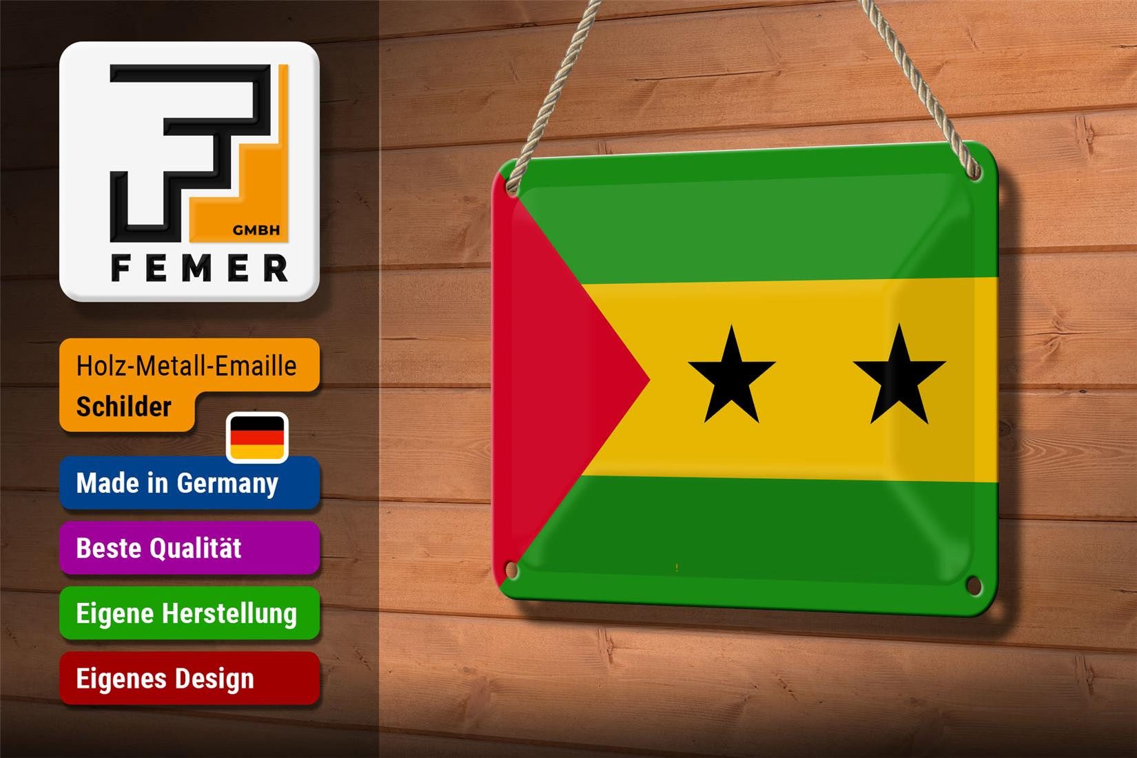 Femer GmbH Metallschild Flagge São Tomé und Príncipe 18x12cm São Tomé, (1 St), gewölbte Oberfläche, abgerundete Ecken, umgeschlagene Kanten