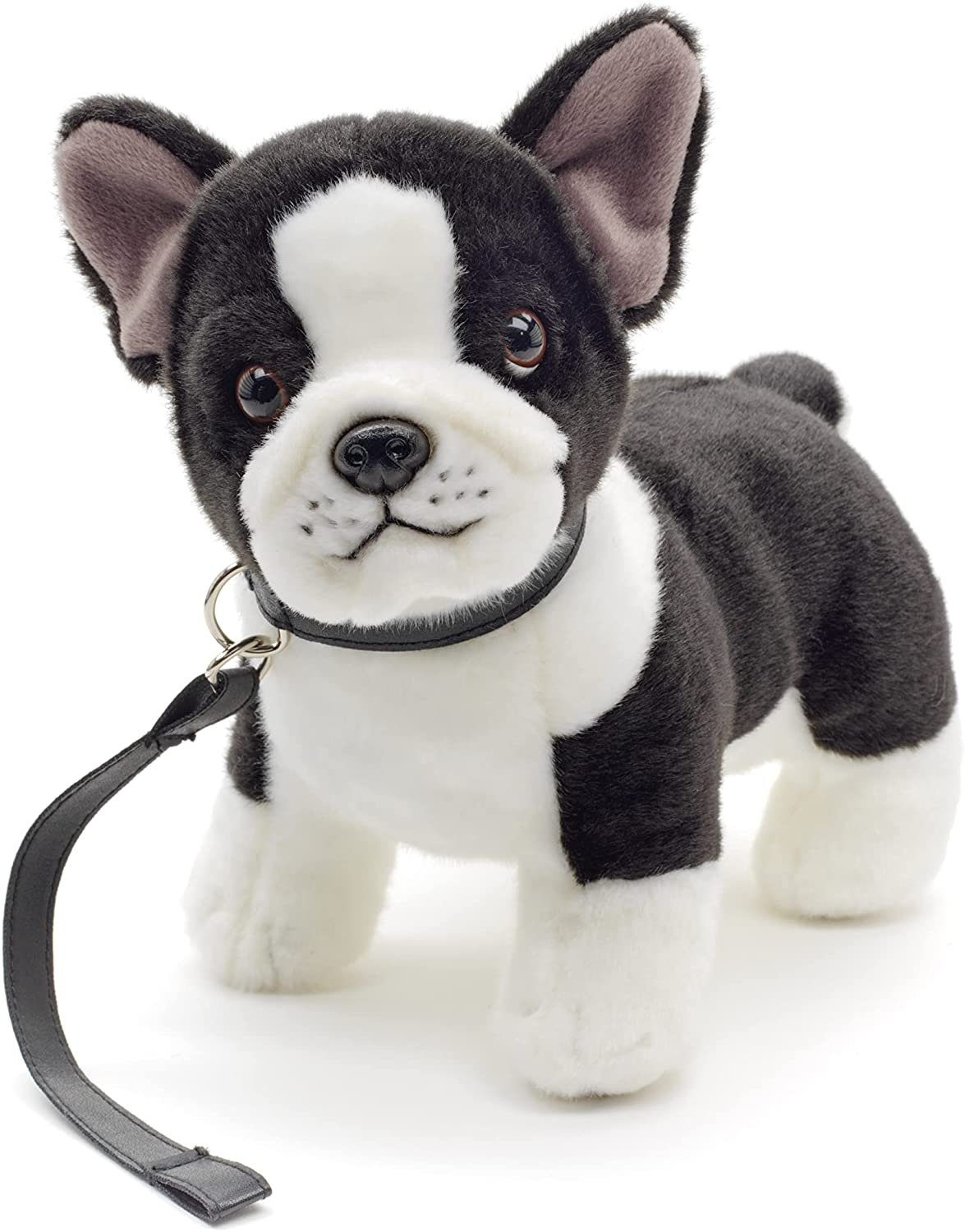 Uni-Toys Kuscheltier Französische Bulldogge m.Leine (s/w) - 25 cm - Plüsch-Hund, Plüschtier, zu 100 % recyceltes Füllmaterial | Kuscheltiere