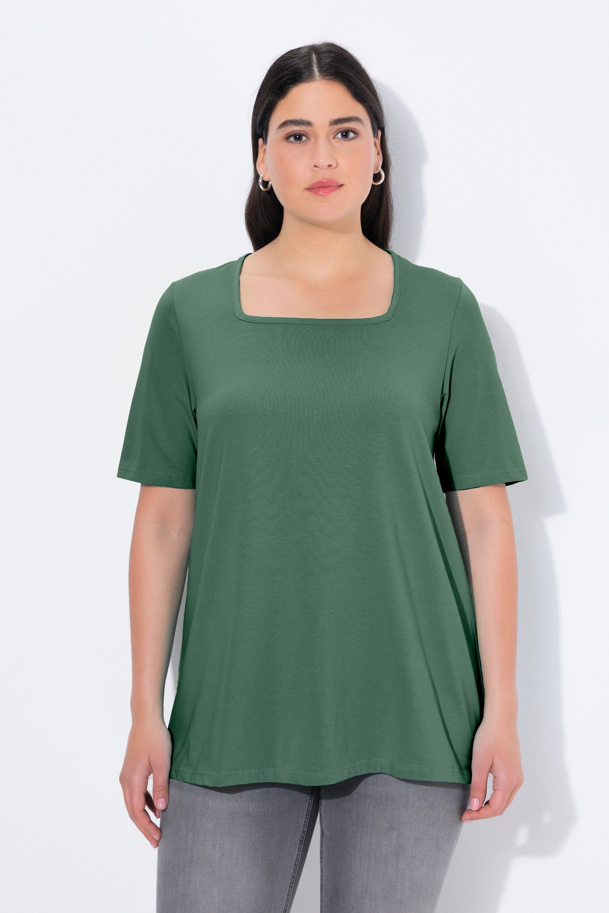 Ulla Popken T-Shirt T-Shirt A-Linie Carré-Ausschnitt Halbarm