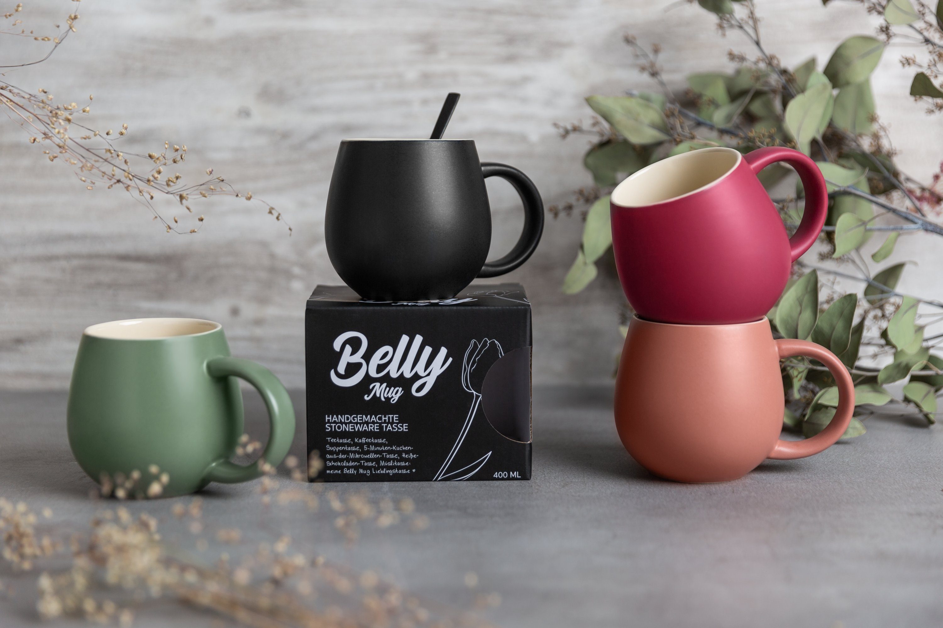 Sallys Tasse Belly Mug, handgemacht aus 400 ml, langer Wärmespeicher durch 100 % Steingut