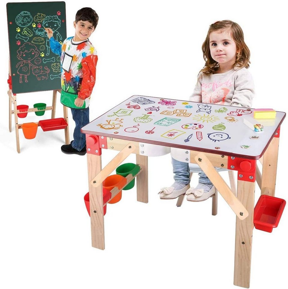 Kinderstaffelei aus Holz-Doppelseitige Kindertafel & Whiteboard stehend mit Papierrolle & Multi-Storage-Taschen für Kinder & Kleinkinder Pädagogisches Geschenkspielzeug für Jungen und Mädchen 