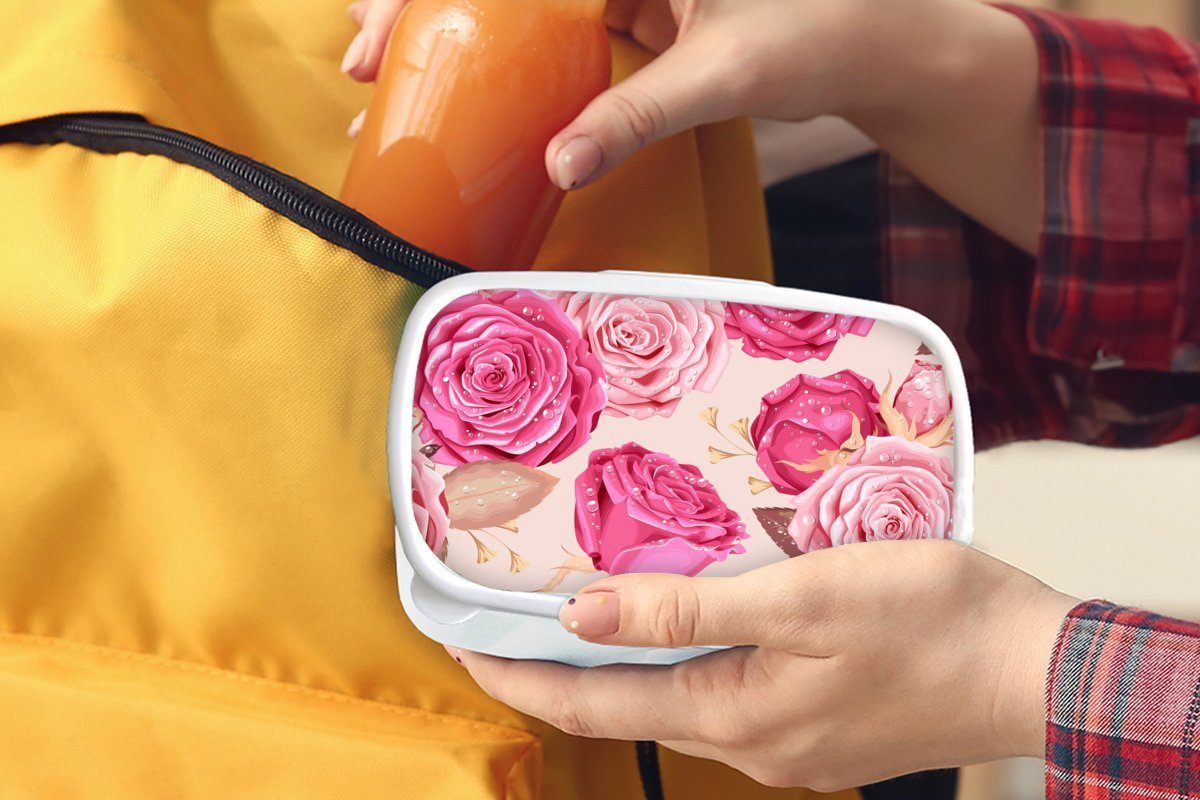 für Drops, Brotdose, Mädchen weiß - Kinder Blumen (2-tlg), für - Jungs Lunchbox MuchoWow Erwachsene, Rosen Kunststoff, und Brotbox und