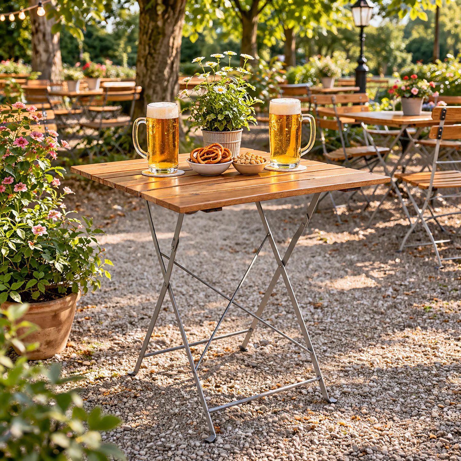 Mojawo Küchentisch Biergarten Tisch Klapptisch Gartentisch klappbar Akazie Stahl 70x70cm