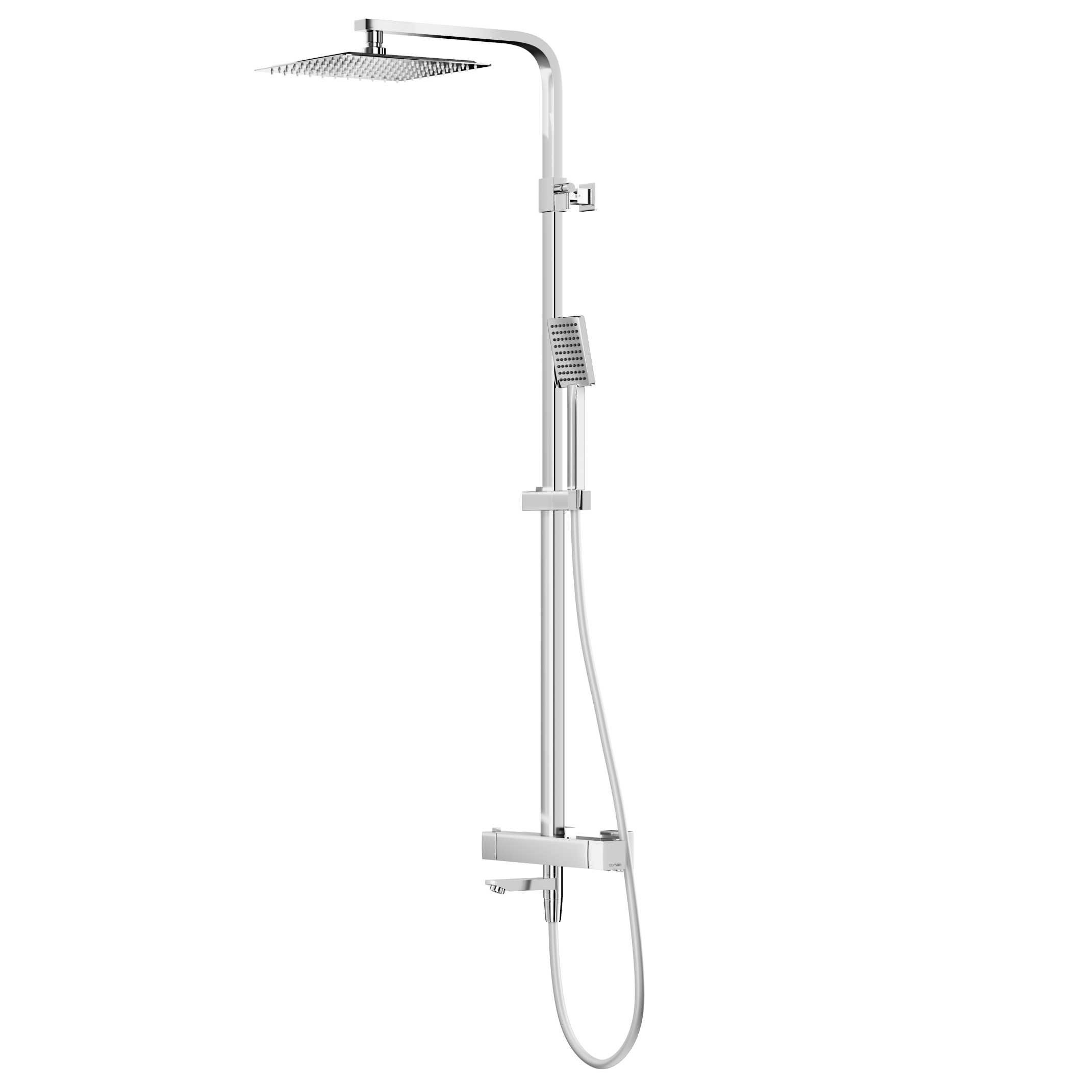 KOLMAN Duschsystem ANGO Thermostatisch Brausegarnitur Regendusche mit Aushlauf in Chrom, Höhe 174 cm