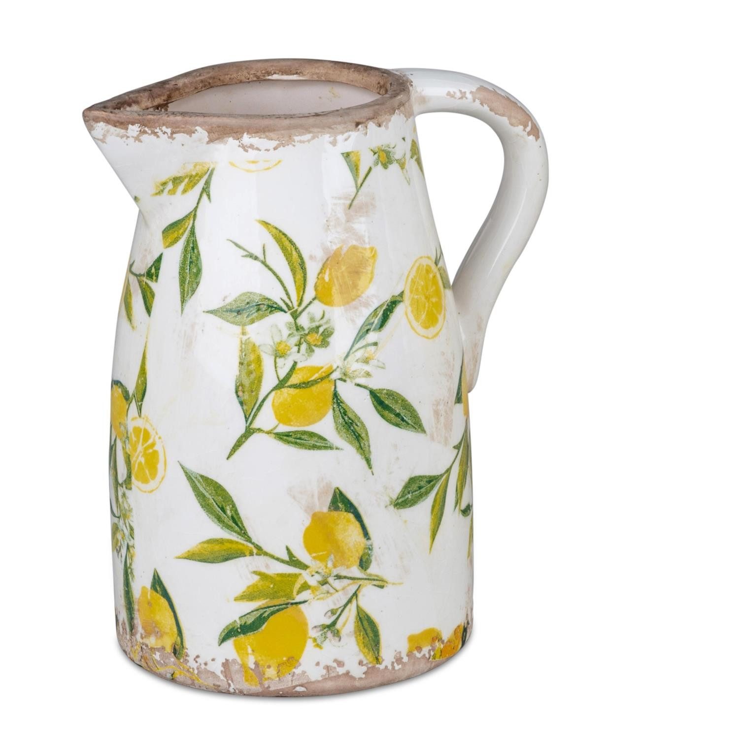 formano Dekovase Vintage, Höhe: 19cm, Farbe: Weiß, Motiv: Zitronen
