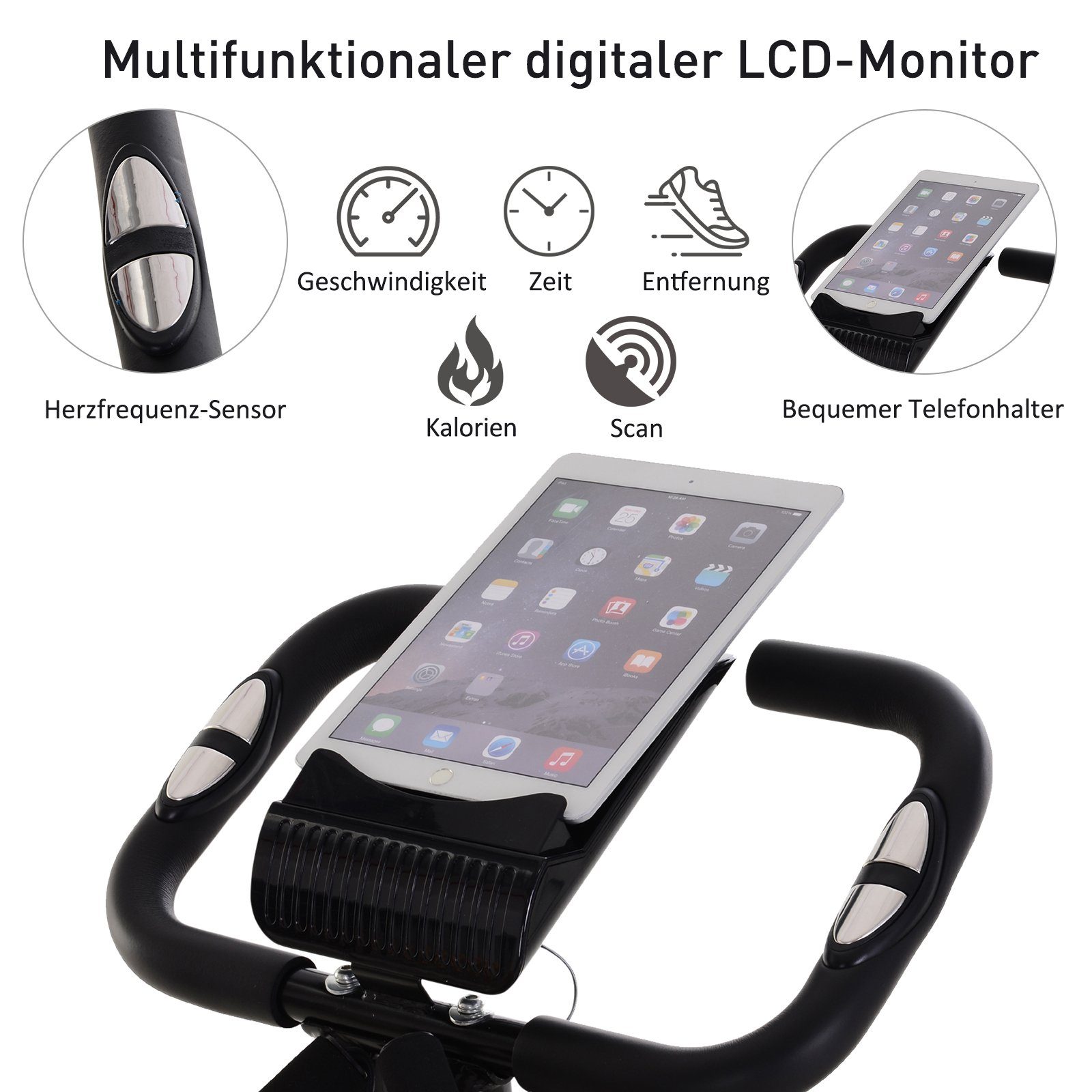 HOMCOM Heimtrainer X-Bike 2-in-1 klappbarer Hometrainer (Magnetwiderstand, 1-tlg., Fahrradtrainer), für Wohnzimmer, Schwarz