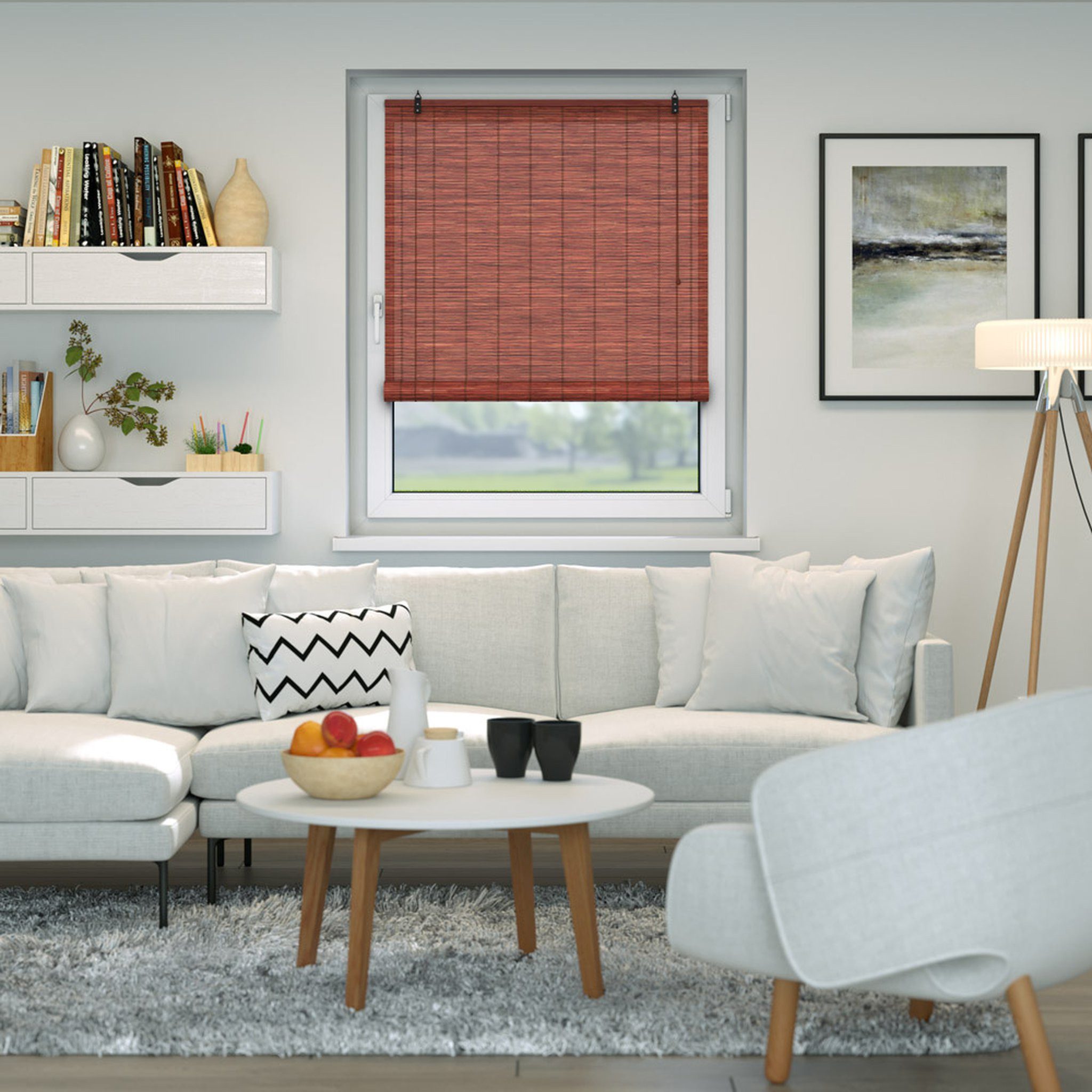 Rollo Bambusrollo, 50 x 130 cm, kirsche, Victoria M., verdunkelnd, ohne Bohren, freihängend, verschraubt, ohne Bohren, zum Schrauben
