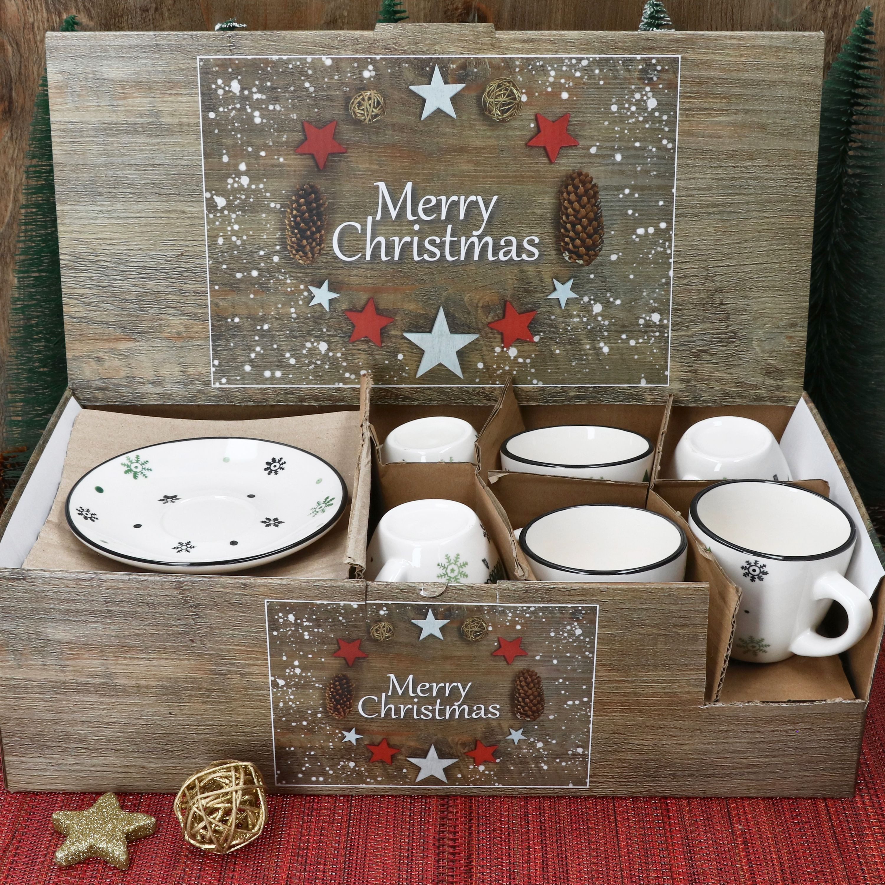 MamboCat Kaffeeservice 18tlg Kaffeeservice Weihnachtsbaum 6 Pers. Dessertteller Kaffeetasse, Steingut, Weihnachtsgeschirr, Weihnachten, Weihnachtsset, Geschirr – Bild 3 von 5