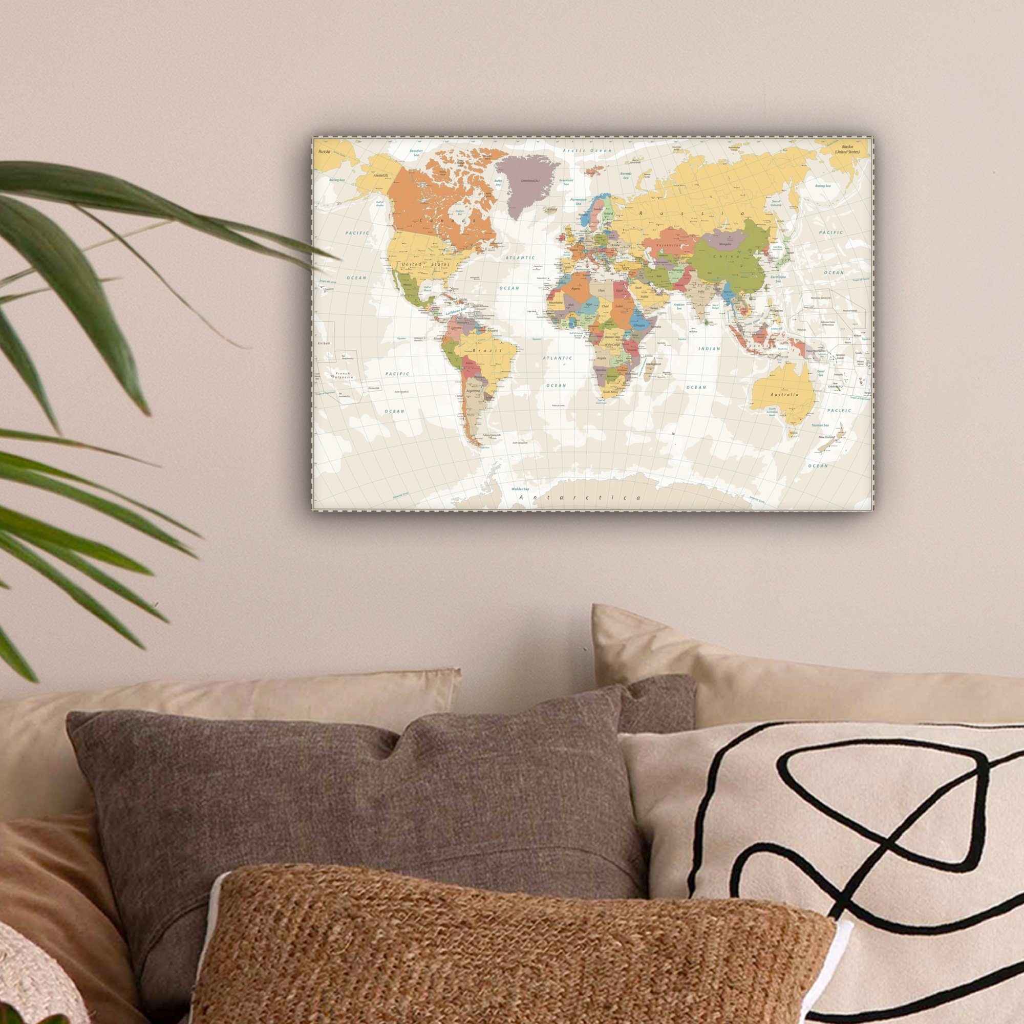 OneMillionCanvasses® Leinwandbild Weltkarte - Retro - Farben - Pädagogisch günstig online kaufen