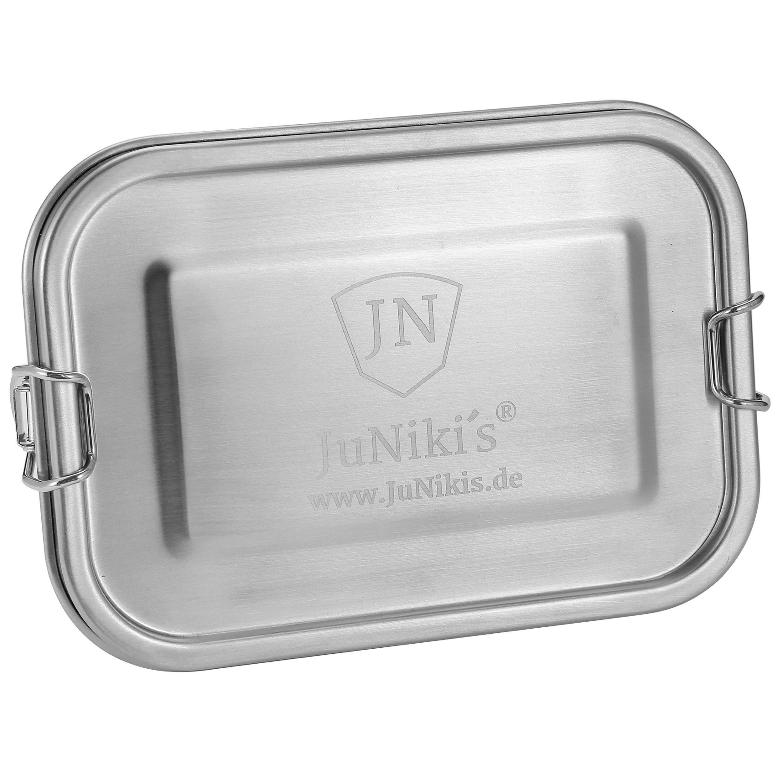 Lunchbox Trinkflasche isoliert Lunchbox JuNiki´s® 550ml + aus 2x JuNiki´s Teefilter Edelstahl, JN Je Edelstahl, Türkis-Blau 2er-Spar-Set: + Premium-Schüler-Set
