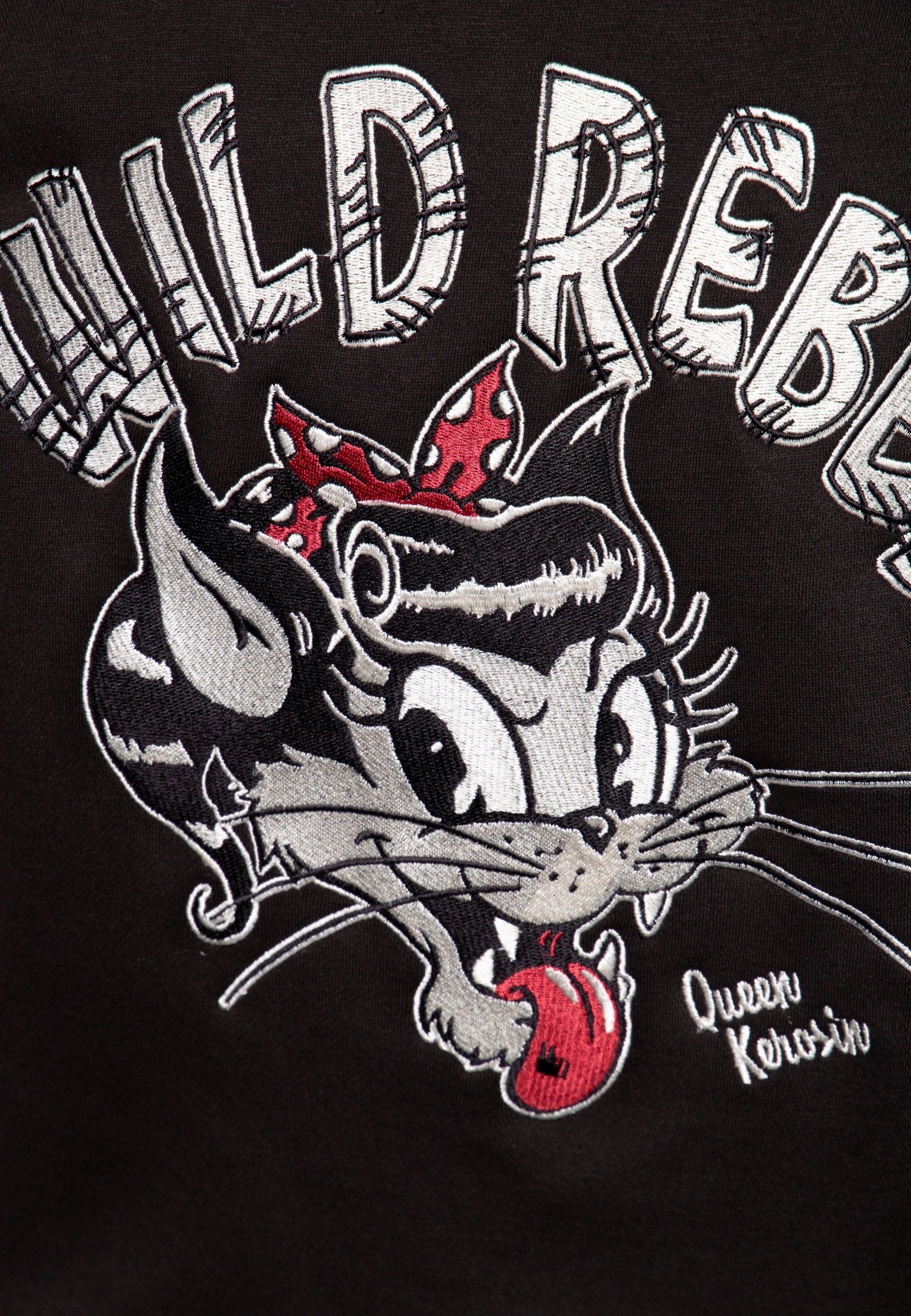 QueenKerosin Kapuzensweatjacke Wild Rebel (1-tlg) mit Cartoon-Stickerei