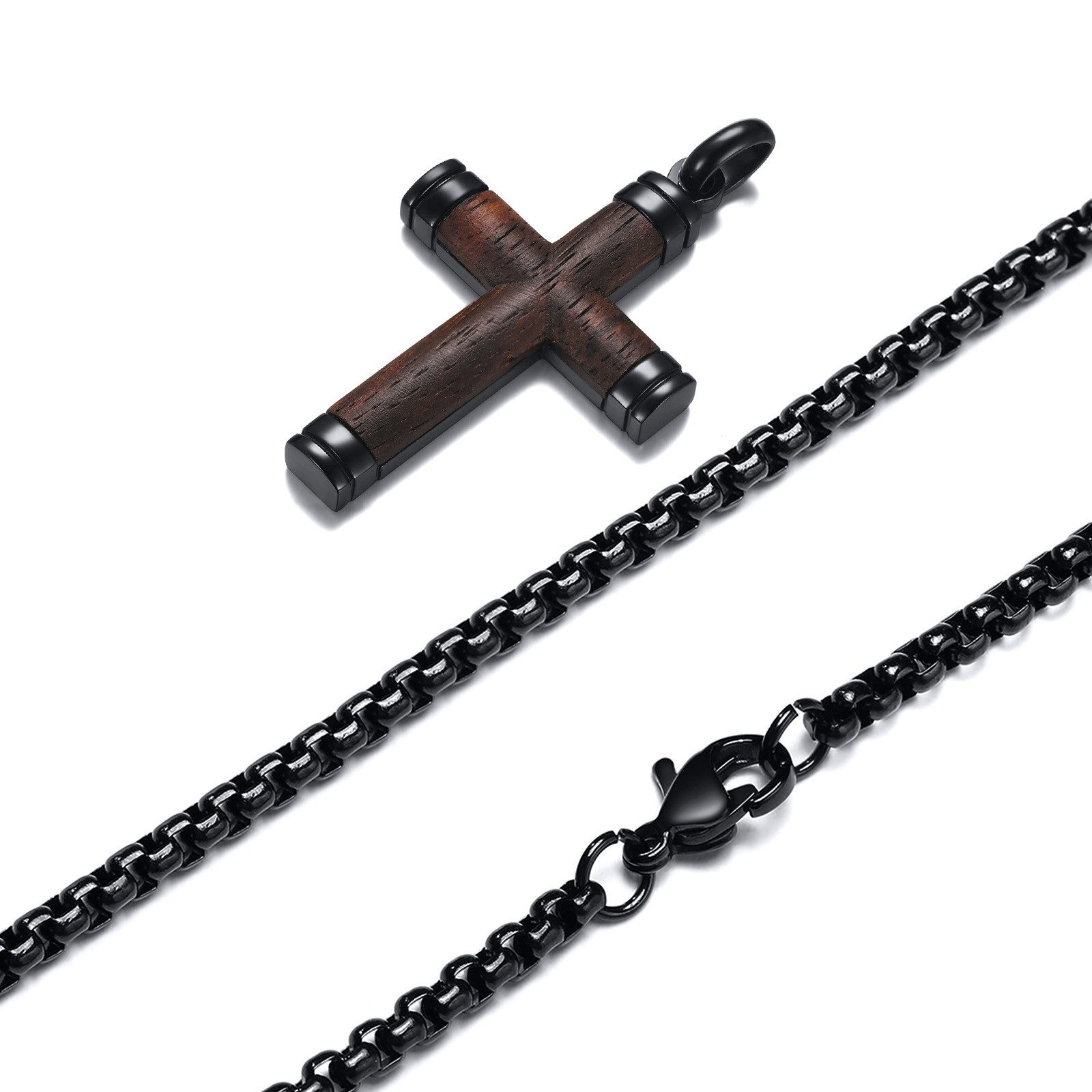 KARMA Edelstahlkette Herrenkette Schwarz Anhänger Kreuz günstig online kaufen