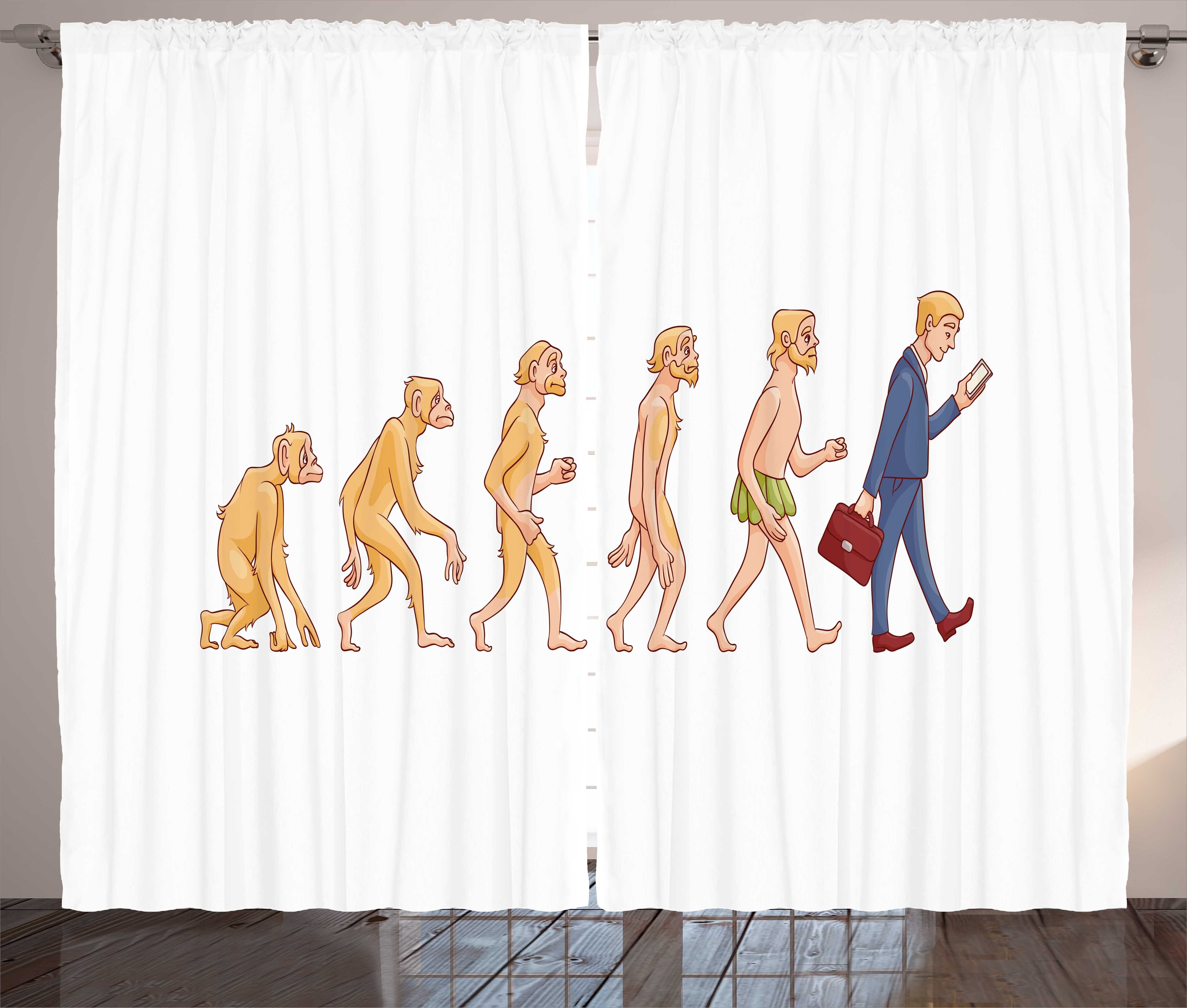 Gardine Schlafzimmer Kräuselband Vorhang mit Schlaufen und Haken, Abakuhaus, Evolution Ape Man Cartoon-Entwurf