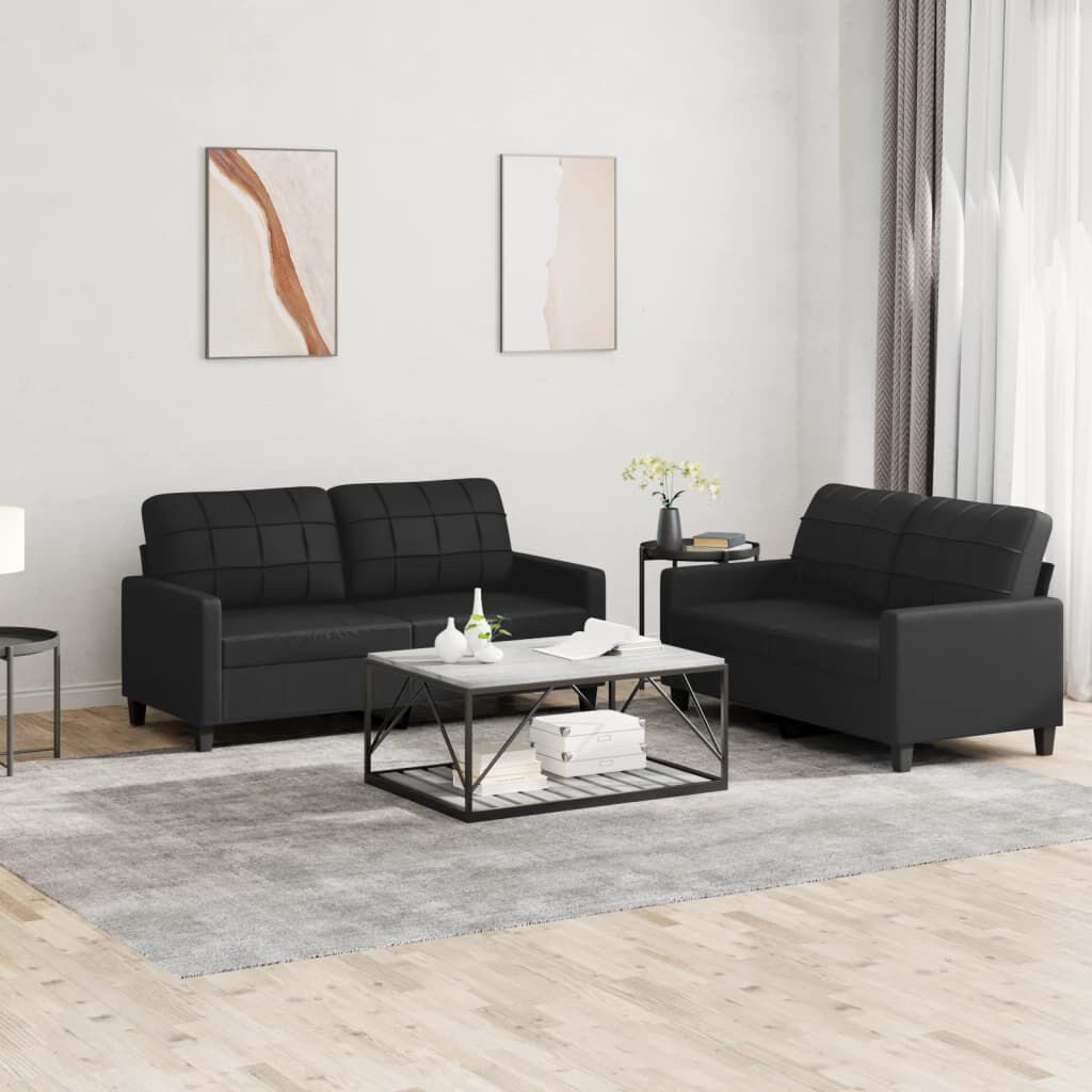 ZMH Sofa 2-tlg. Sofagarnitur mit Kissen Schwarz/Grau Kunstleder