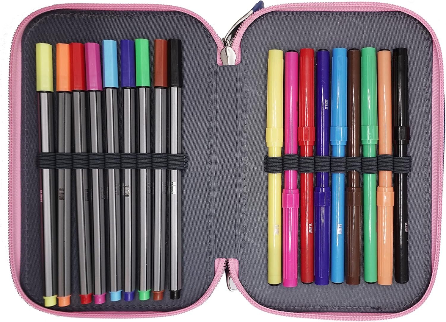 GOLDKIDS Federmäppchen St. Right XXL Federtasche Federmappe 46-teilig, (gefüllte Schüleretui, 1-tlg., 3-stöckig 19 x 13 x), 7 cm inkl. Hausaufgabenheft Lazy Cats Katzen