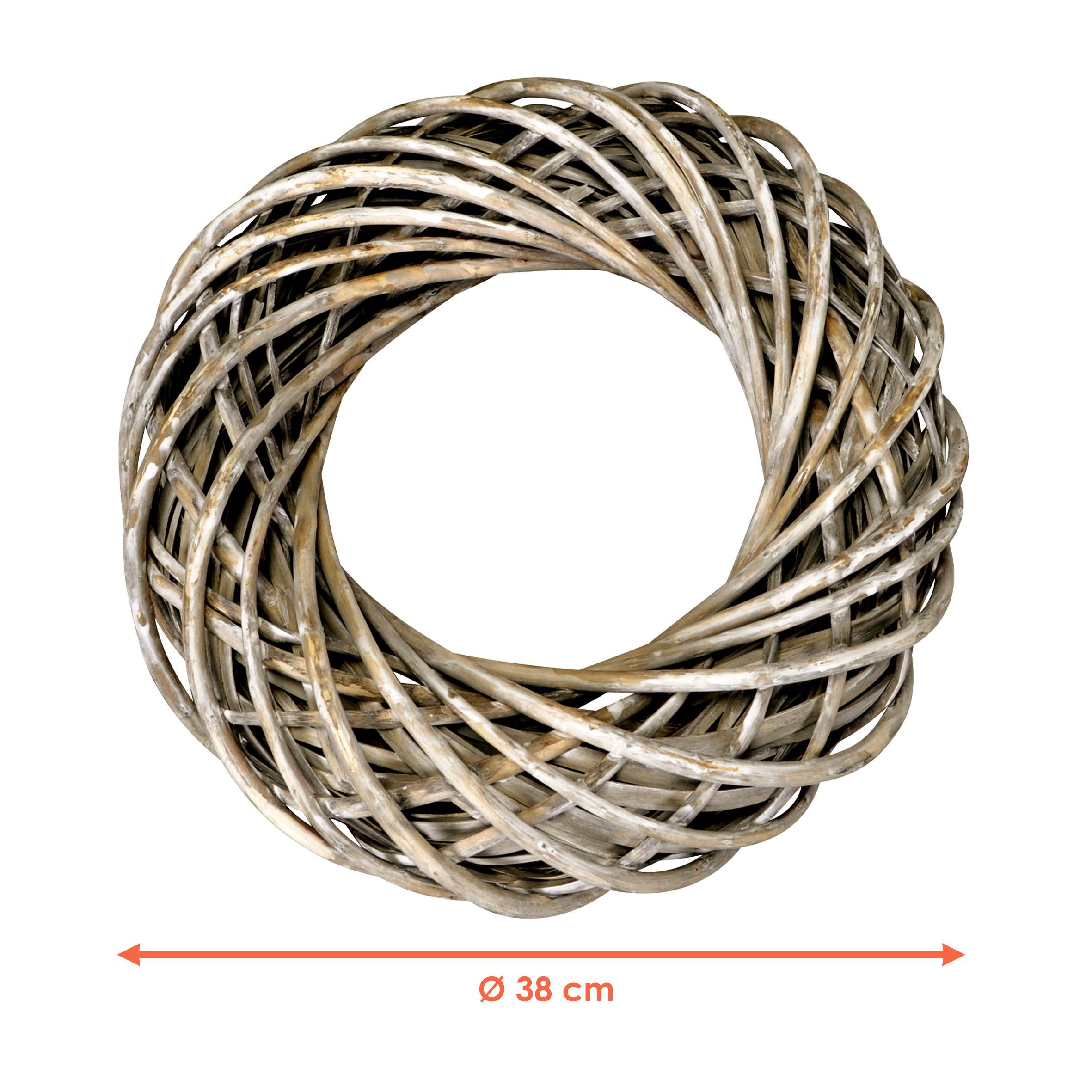 Spetebo Dekokranz Deko Rattankranz shabby weiß - 38 cm, Weidenkranz zum Dek günstig online kaufen