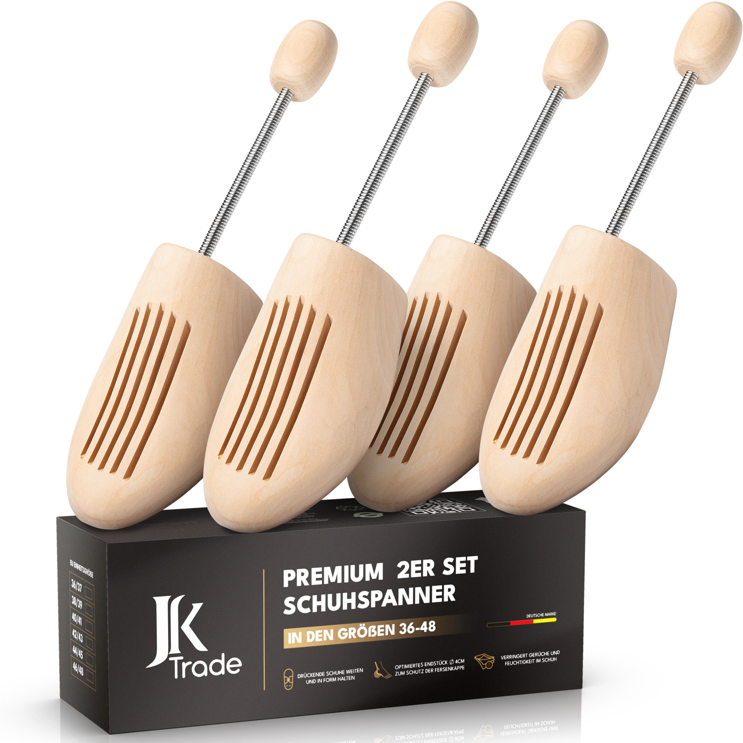 JK Trade Колодки - Premium Schuhdehner Damen & Herren (2 Paar, aus Lotusholz mit Federmechanik), Stiefelspanner, Schuhweiter Set