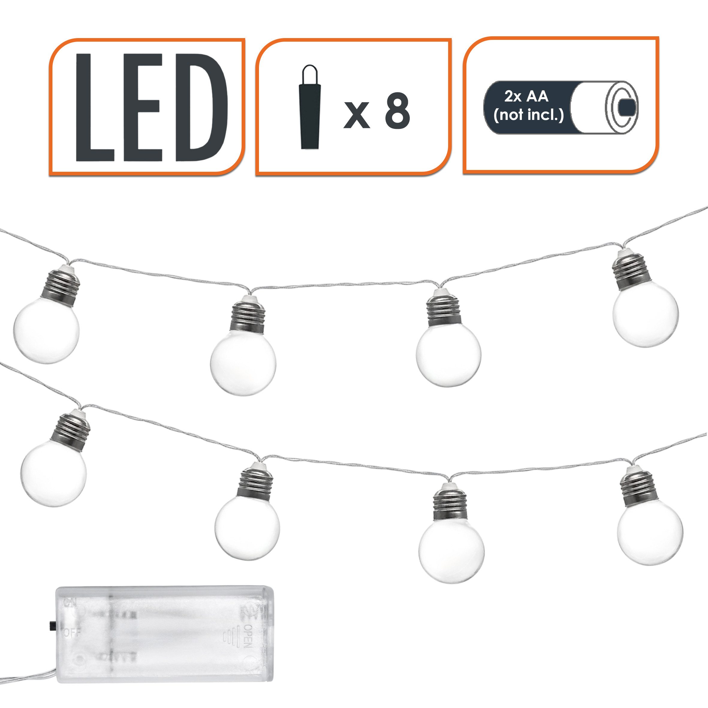 Spetebo LED-Lichterkette Garten Derko Beleuchtung mit 8 kleinen transparenten LED Glühbirnen, 8-flammig, Lichterkette für Außen und Innen batteriebetrieben