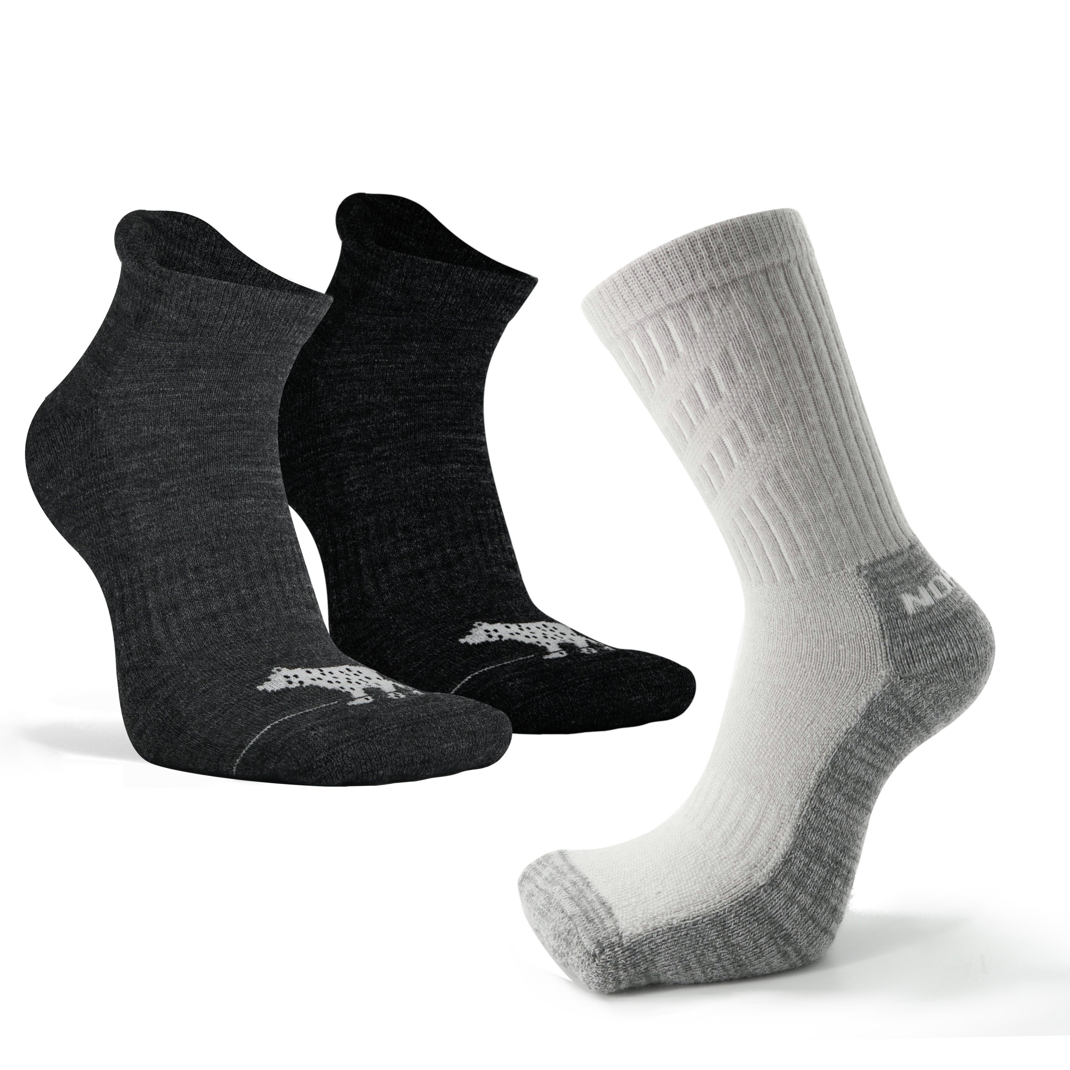 NORDSOX Wandersocken 3er Set verschiedene Längen Premium Merino Wolle für Damen & Herren (6-Paar) Klimaregulierend & sehr weich & atmungsaktiv