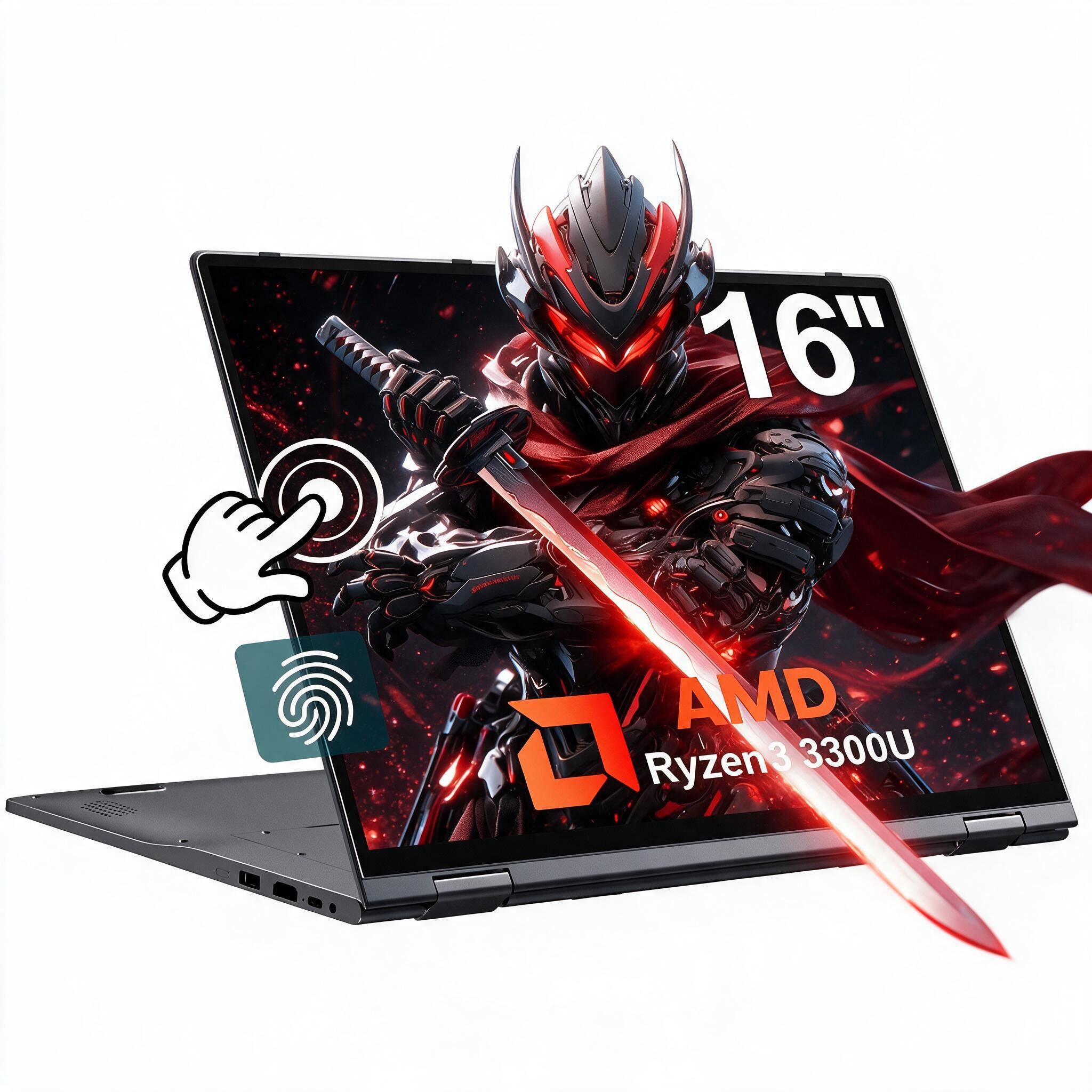 MENGHU 16 Zoll Touch-Laptop 16GB RAM 512GB SSD Beleuchtete DE-Tastatur Notebook (AMD Ryzen3 3300U, Radeon Vega 6, 16 GB, 512 GB SSD, 4-core CPU)